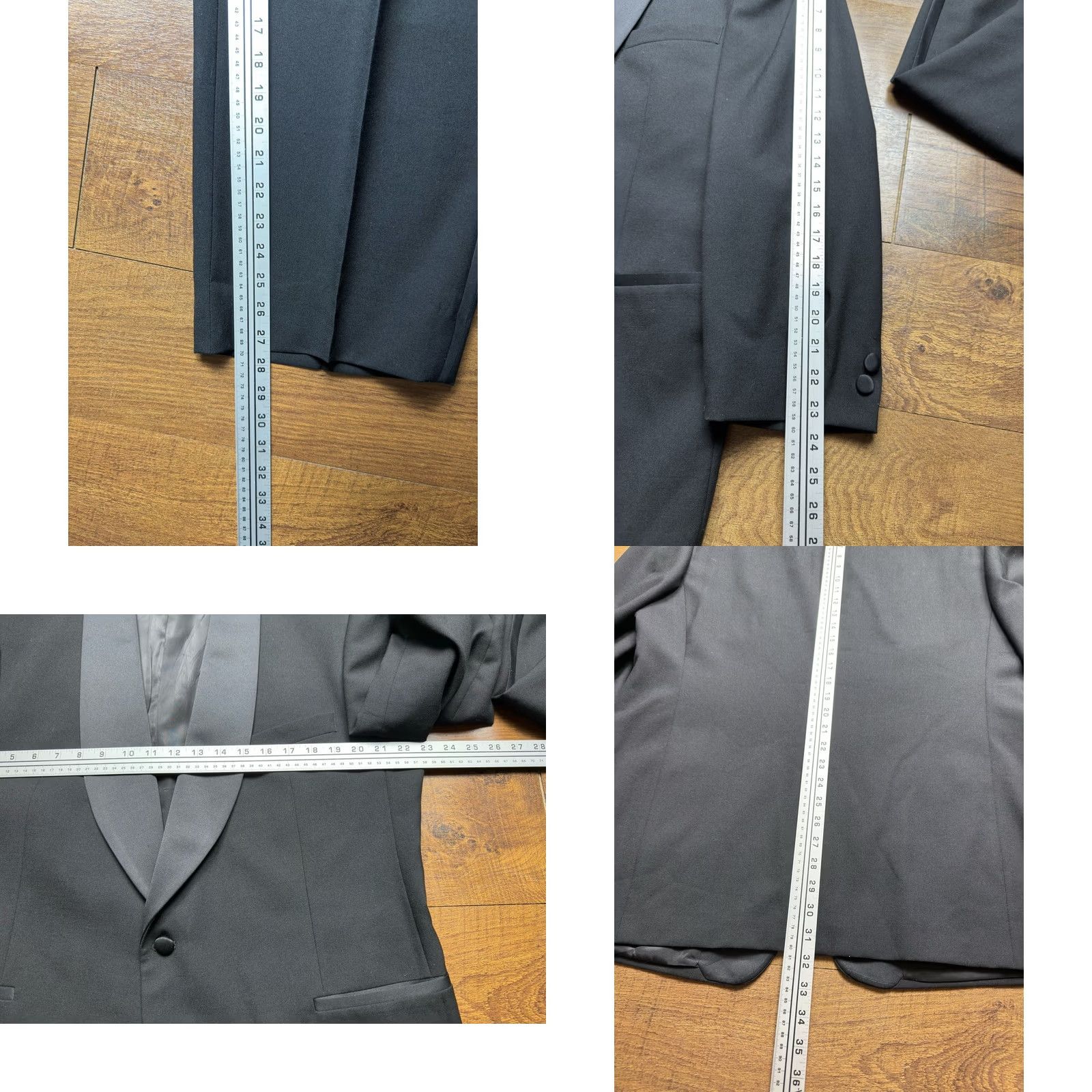 Vintage Jhane Barnes black Shawl collar wool and satin Tuxedo Mens 44R 2pc Formal Suit Jacket & Pants Size 44R - 10 Thumbnail
