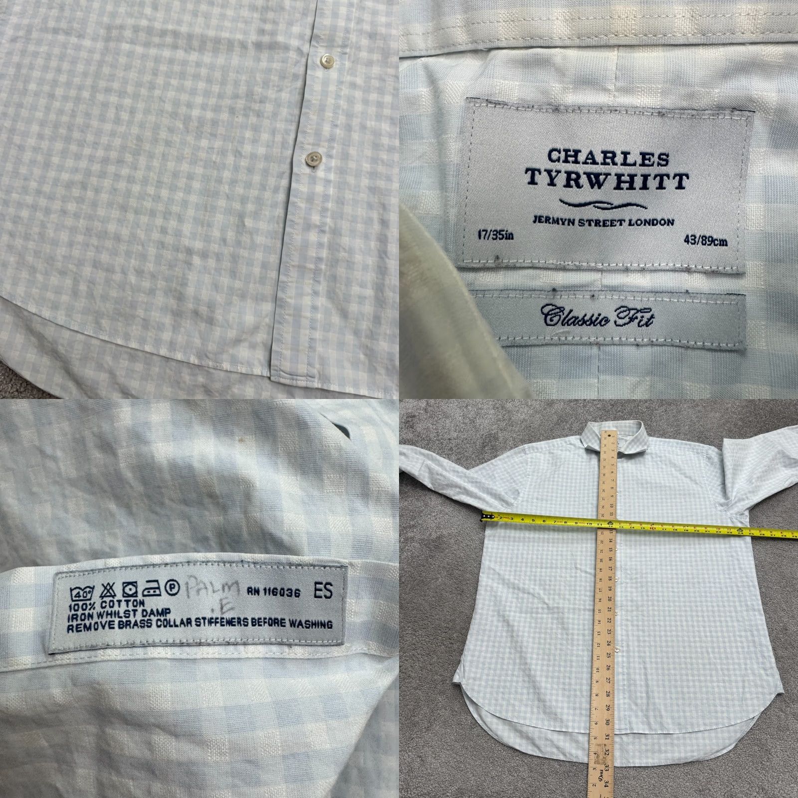 Charles Tyrwhitt Charles Tyrwhitt Classic Fit Gingham Dress Shirt Mens 17/35 Blue White Check Top Shirt Size US XL / EU 56 / 4 - 8 Thumbnail