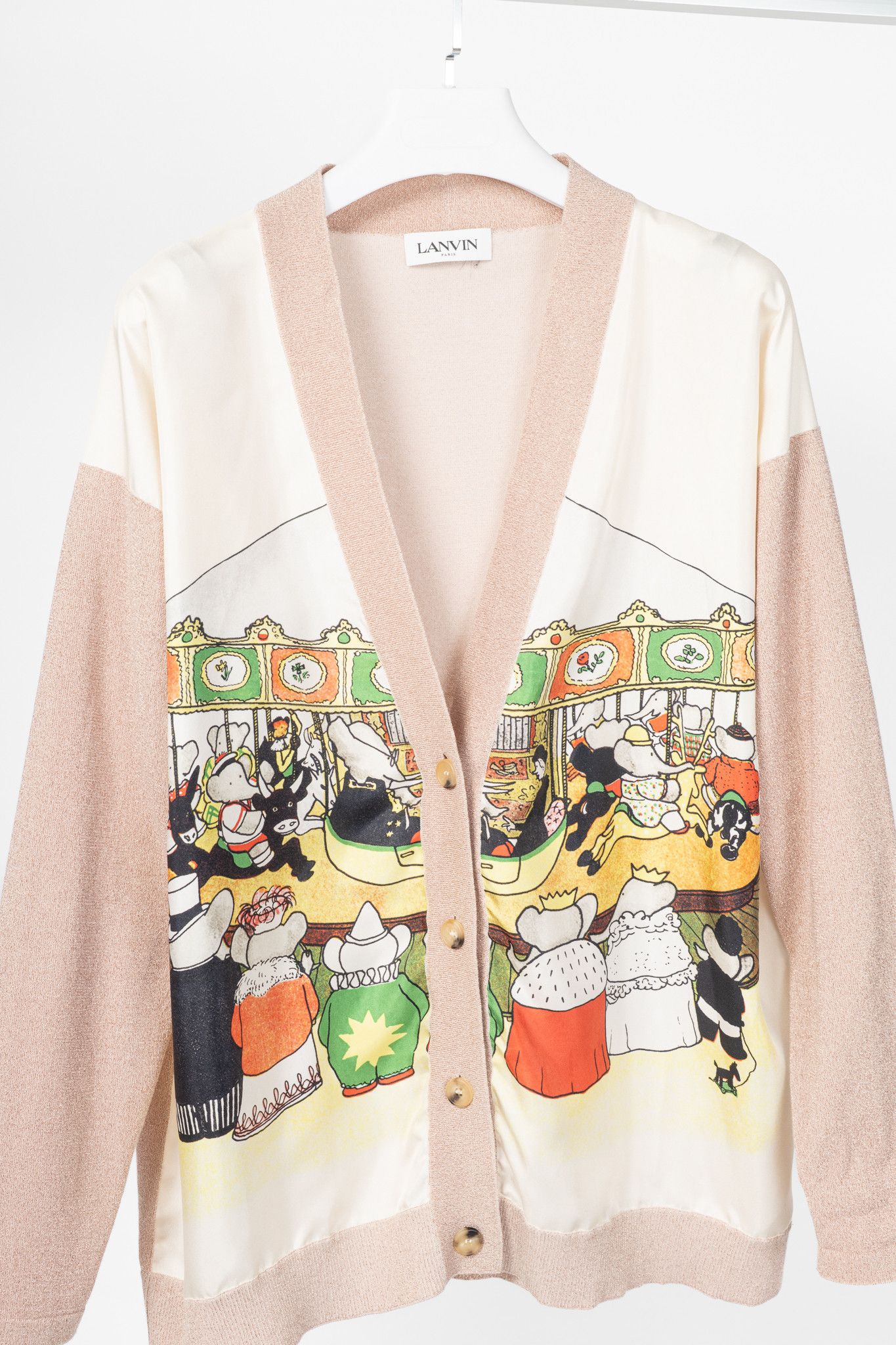 Lanvin Lanvin AW20 Pale Pink Babar-Print Lame-Knit Cardigan Size XL / US 12-14 / IT 48-50 - 3 Thumbnail