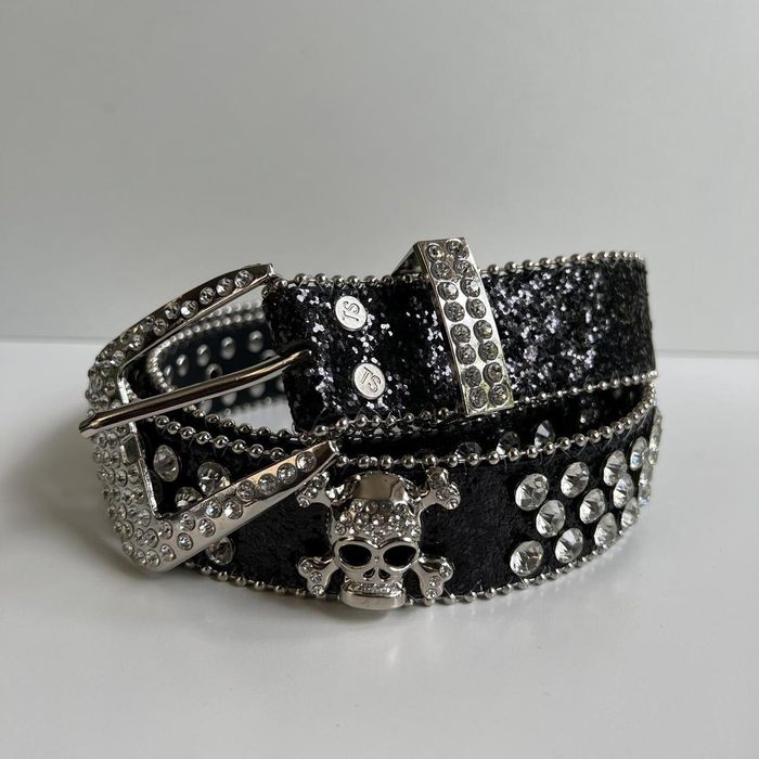 Designer Y2K 2000s skull bones rhinestone crystal grunge punk belt ...