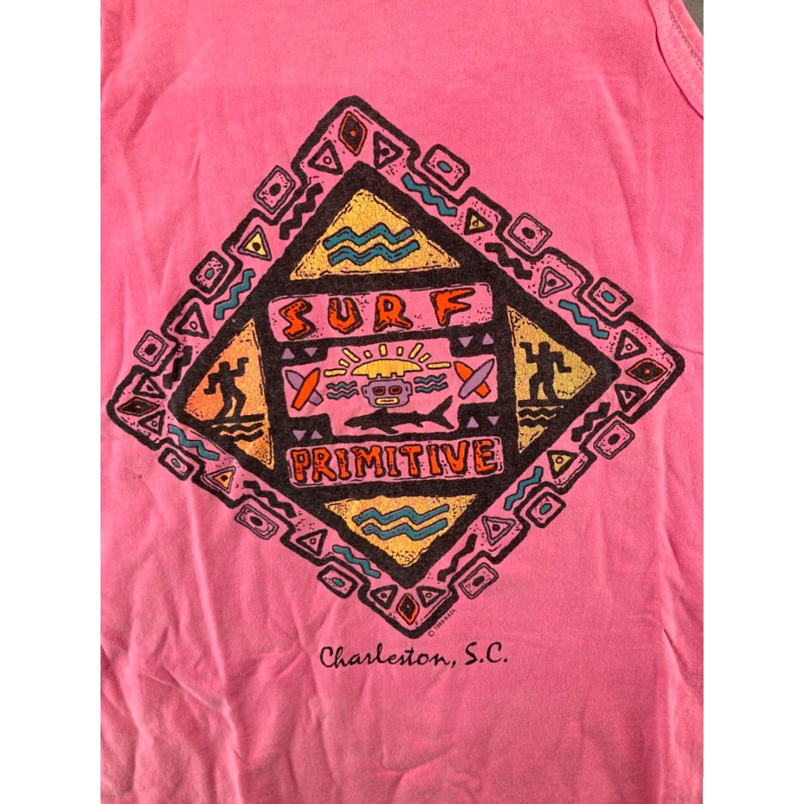 Primitive VINTAGE Primitive Apparel Surf Tanktop Mens Large Pink Aztec Charleston SC Graphic Print T-Shirt USA Vintage Mens Tanktop Pink Aztec Charleston SC Size US L / EU 52-54 / 3 - 2 Thumbnail