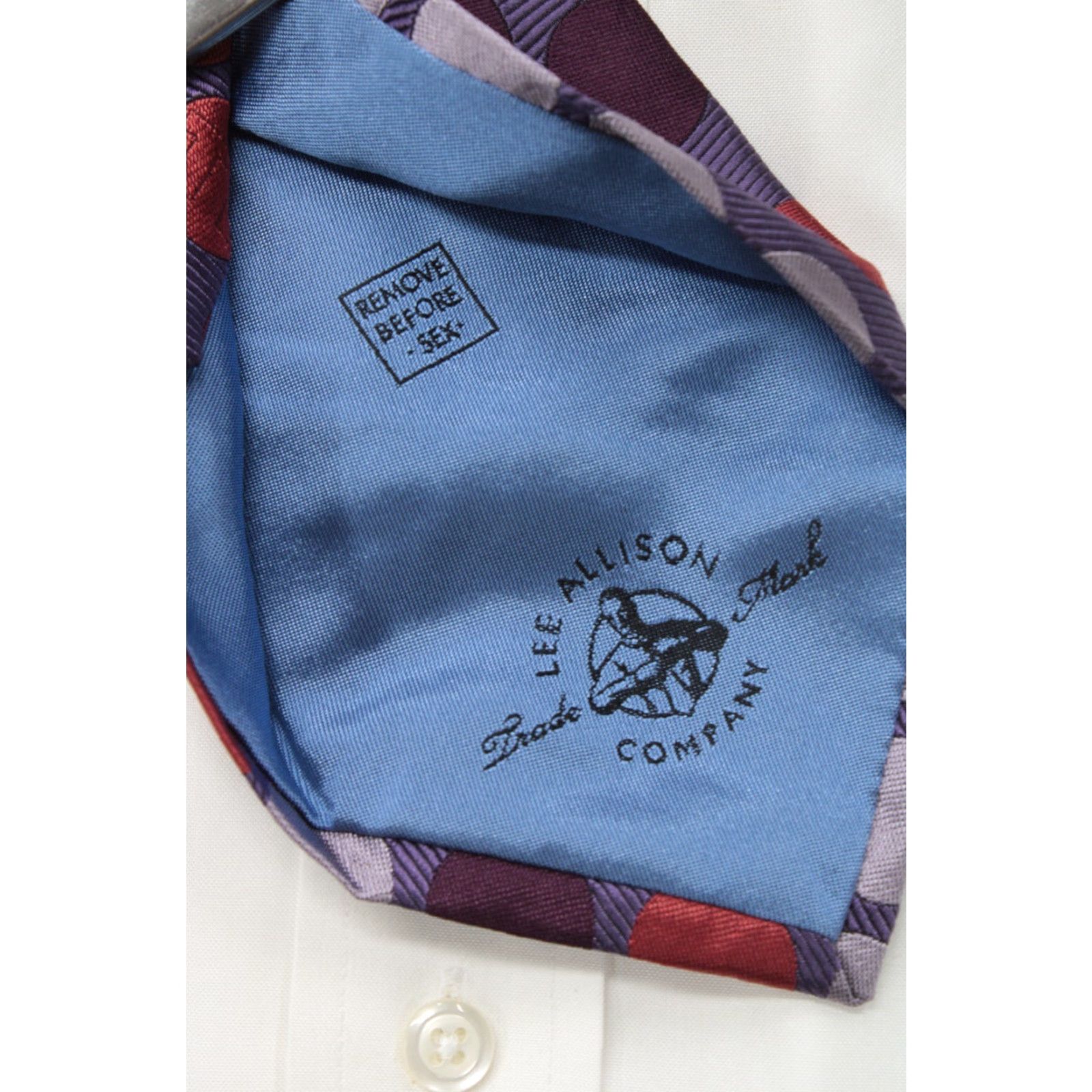 Lee VINTAGE Lee Allison 4 in Hand Purple Silk Men's Necktie Naughty Hidden Message Tie Size ONE SIZE - 6 Thumbnail