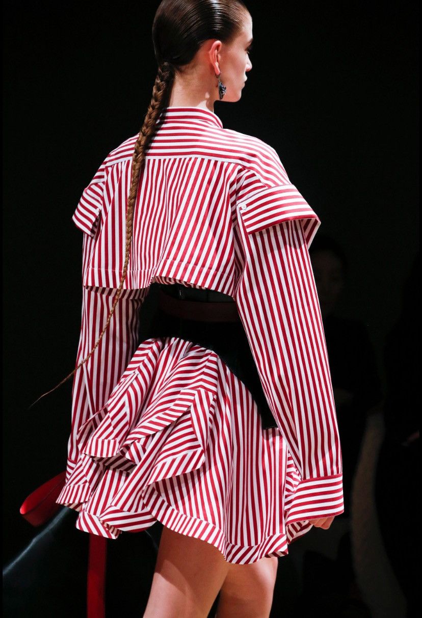 Alexander McQueen Fall18 Runway Ruffled Striped Cotton Poplin Mini Dress Size XS / US 0-2 / IT 36-38 - 3 Thumbnail