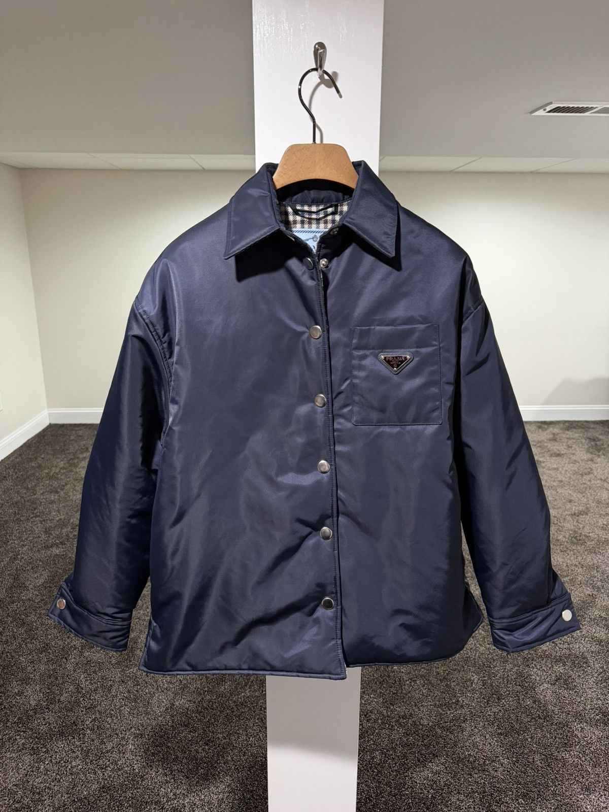 Prada Prada Re-Nylon Padded Checked Line Blouson Navy Jacket Size XXS / US 00 / IT 34 - 3 Thumbnail