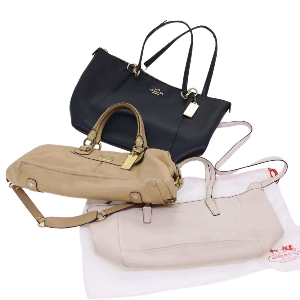 image of Coach Shoulder Bag 2Way Leather 3Set White Black Beige Auth 39856, Women's
