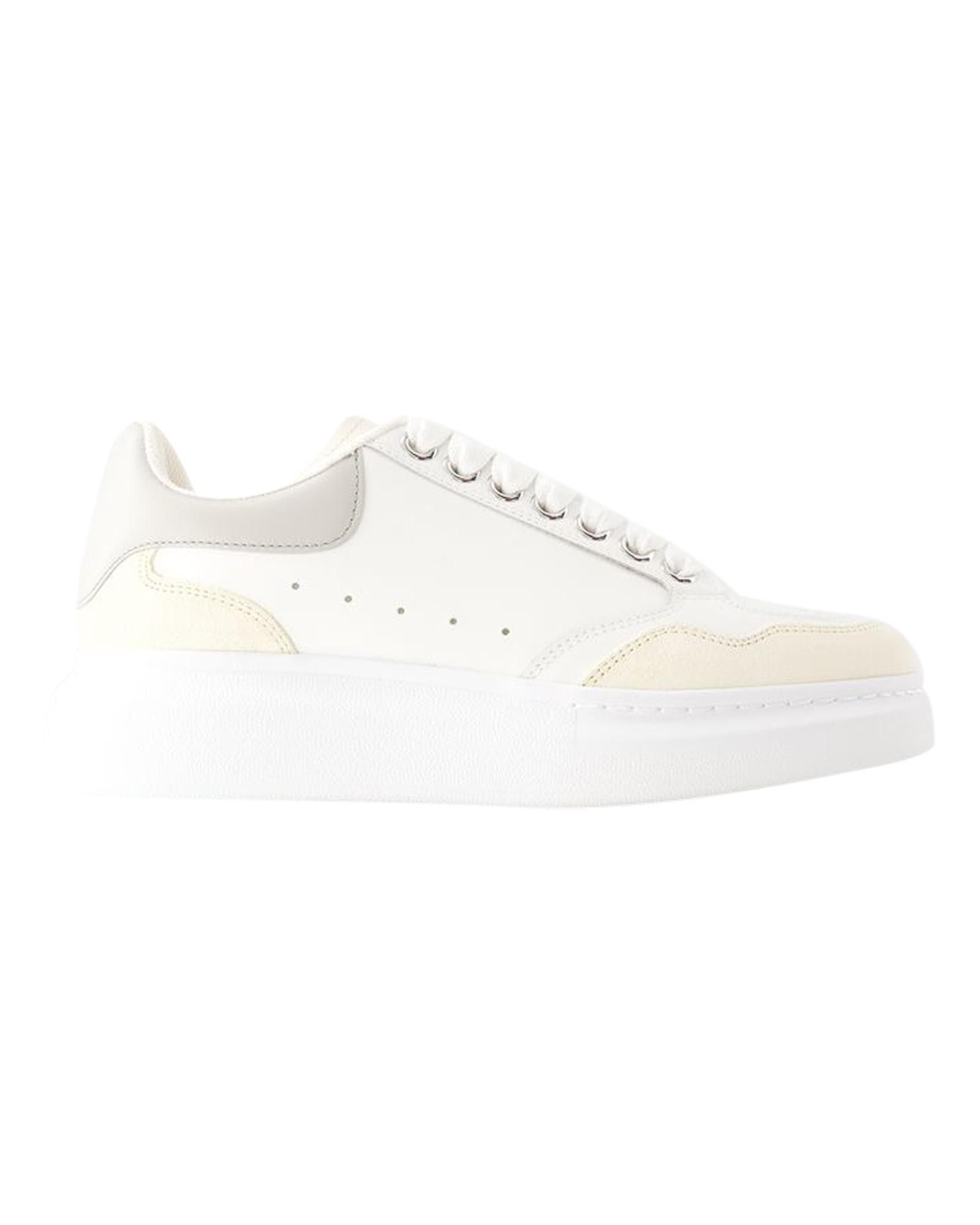 image of Alexander Mcqueen Smooth Calfskin Round Toe Sneakers With Top Laces And Rubber Sole in Beige, Women