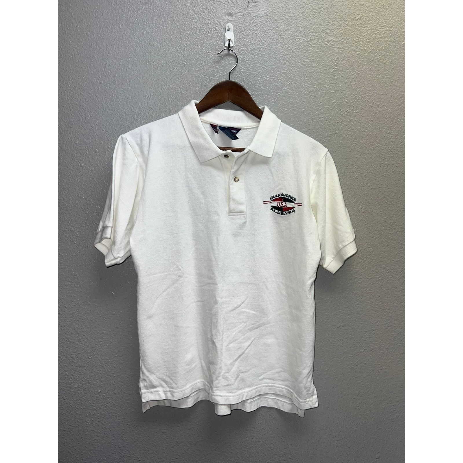 Fruit Of The Loom Vintage Gulf Shores Polo Shirt USA Alabama White 90s M Size US M / EU 48-50 / 2 - 1 Thumbnail