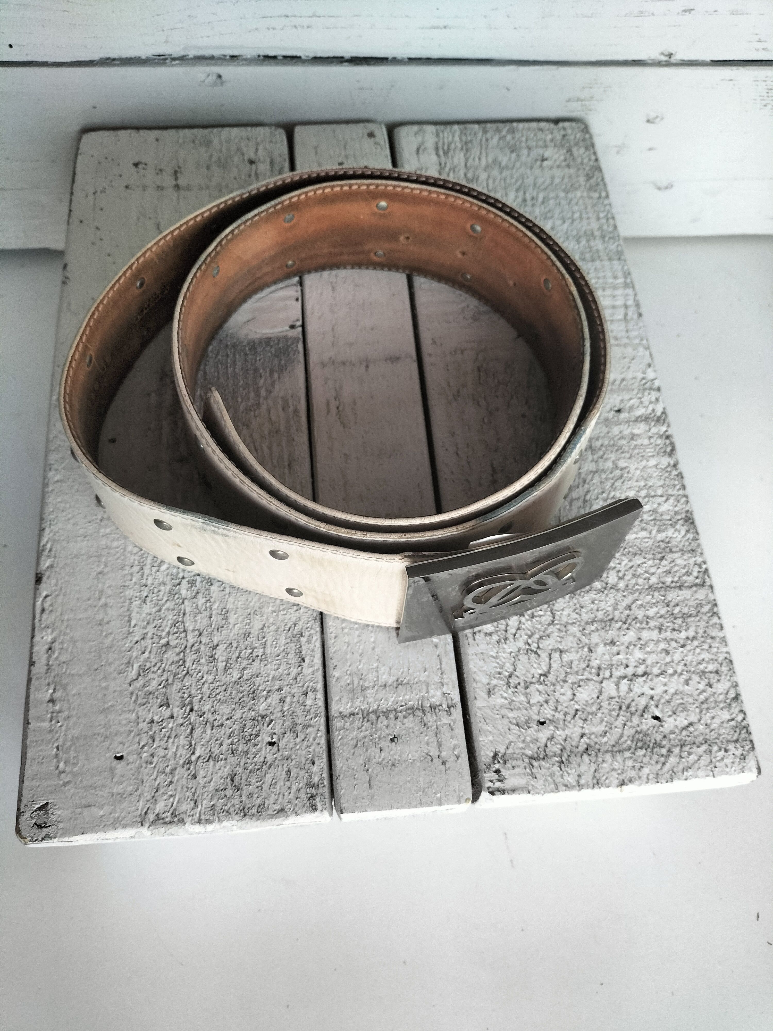 Loewe Loewe White Leather Belt Silver Buckle and Studs Size ONE SIZE - 5 Thumbnail