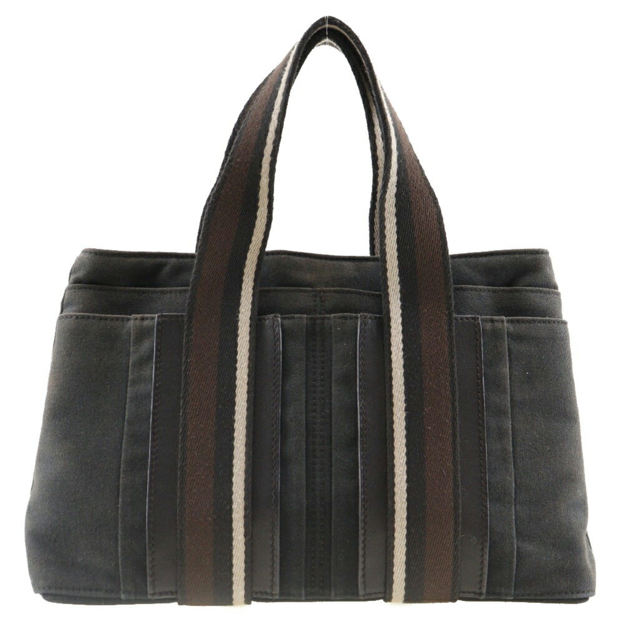 image of Hermes Toroca Horizontal Pm Tote Bag Canvas Made In France Black Handbag Snap Button Unisex, Women'