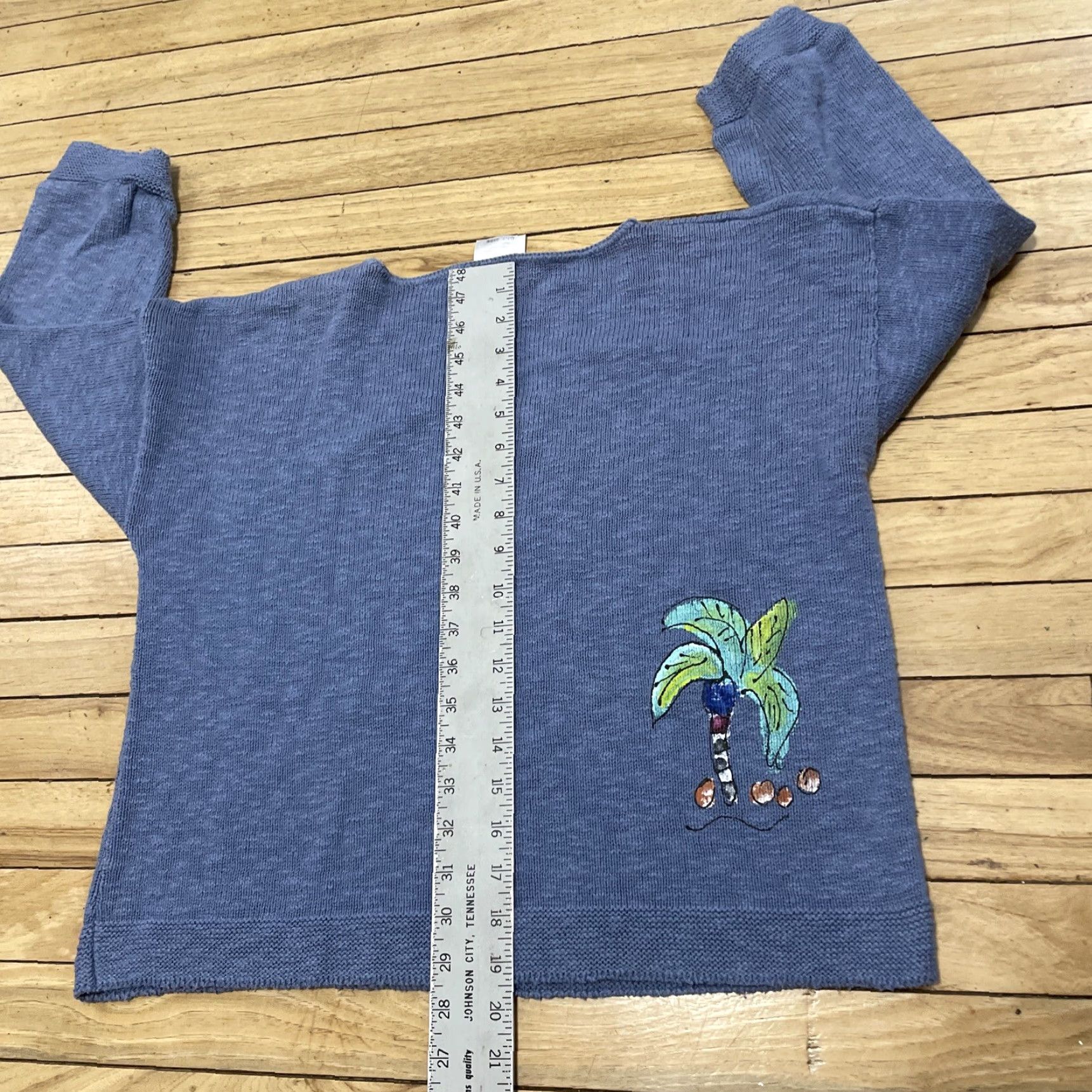 Vintage VINTAGE STICKCHICS Crop Knit Sweater Women One Size Made USA Hand Painted Palm Tree Isle Size ONE SIZE - 7 Thumbnail