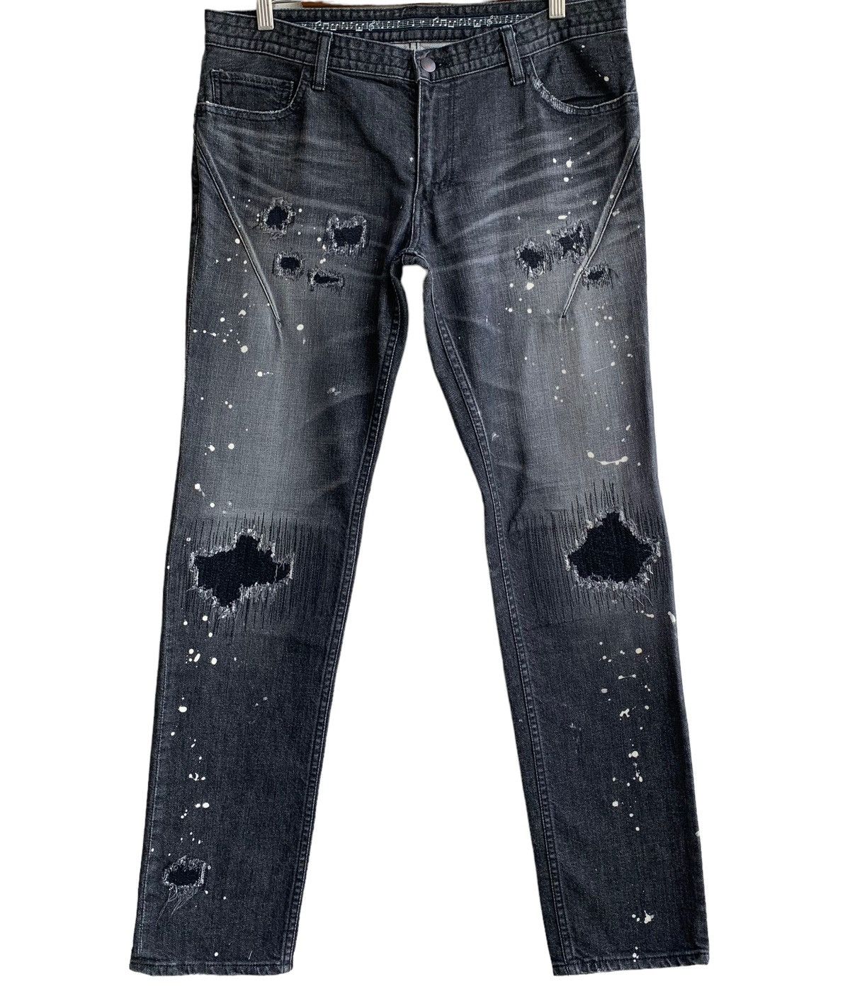 Number (N)ine 🔥Number (N) Distressed Splatter Denim Jeans Size US 32 / EU 48 - 2 Thumbnail