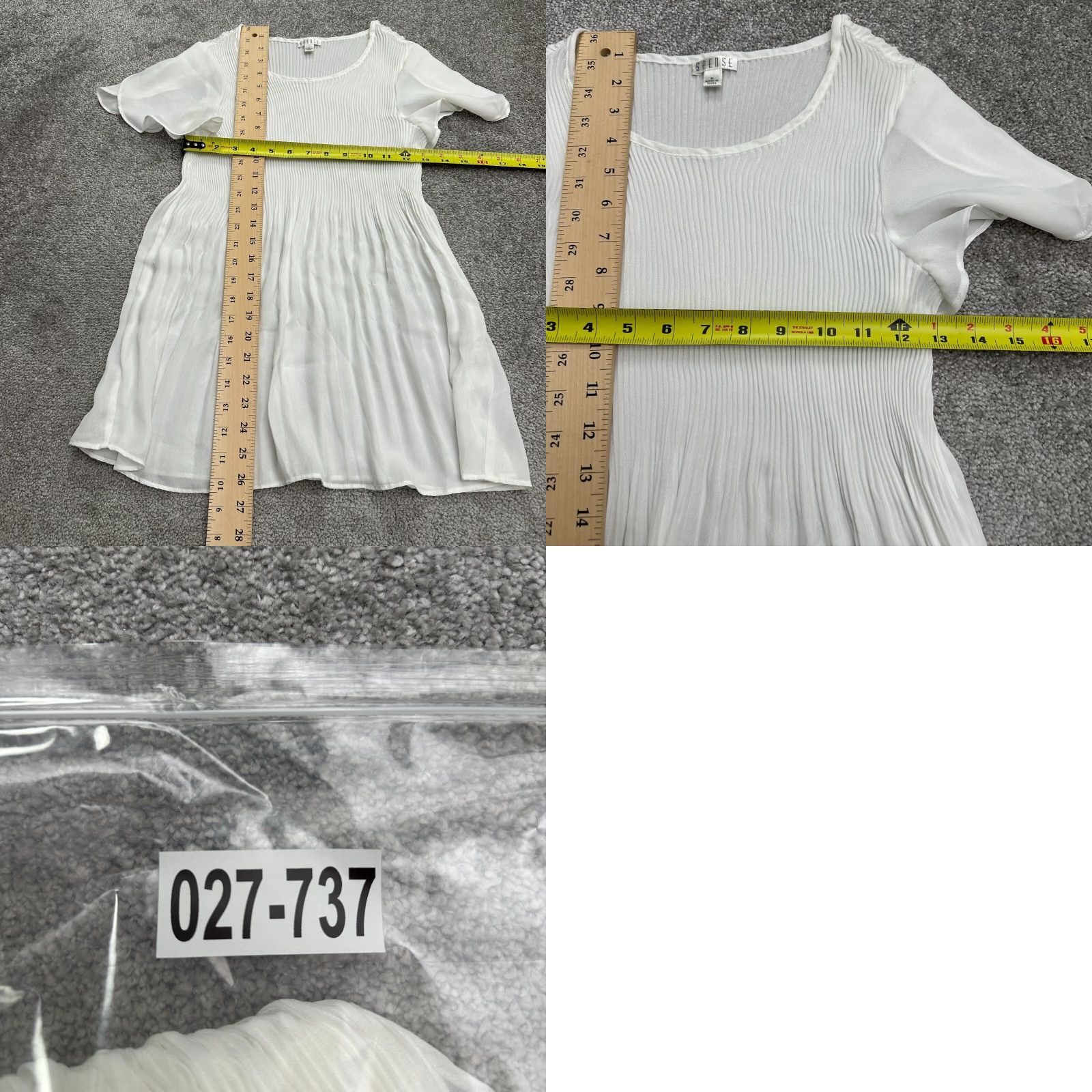 Vintage Spense White A-Line Dress Womens M Knee Length Tulip Sleeve Pleated (Lightweight) Polyester Solid Short Sleeve Size 32" / US 10 / IT 46 - 8 Thumbnail