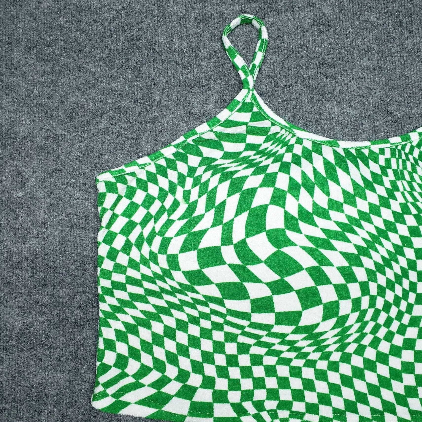Vintage VINTAGE Rue21 Crop Top Womens Plus 4X Green White Checkered Spaghetti Strap Terry New Size XXL / US 16-18 / IT 52-54 - 4 Thumbnail