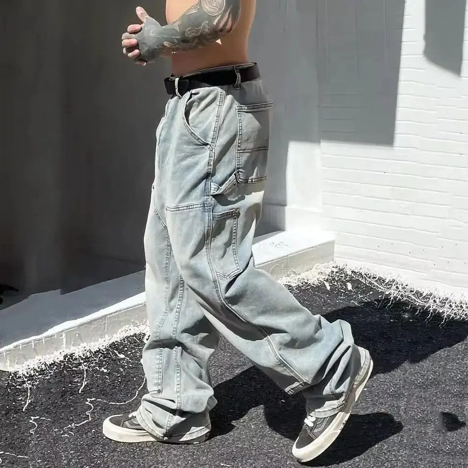 Japanese Brand Blue Wide Leg Denim Jeans, Oversized Jeans Size US 32 / EU 48 - 4 Thumbnail