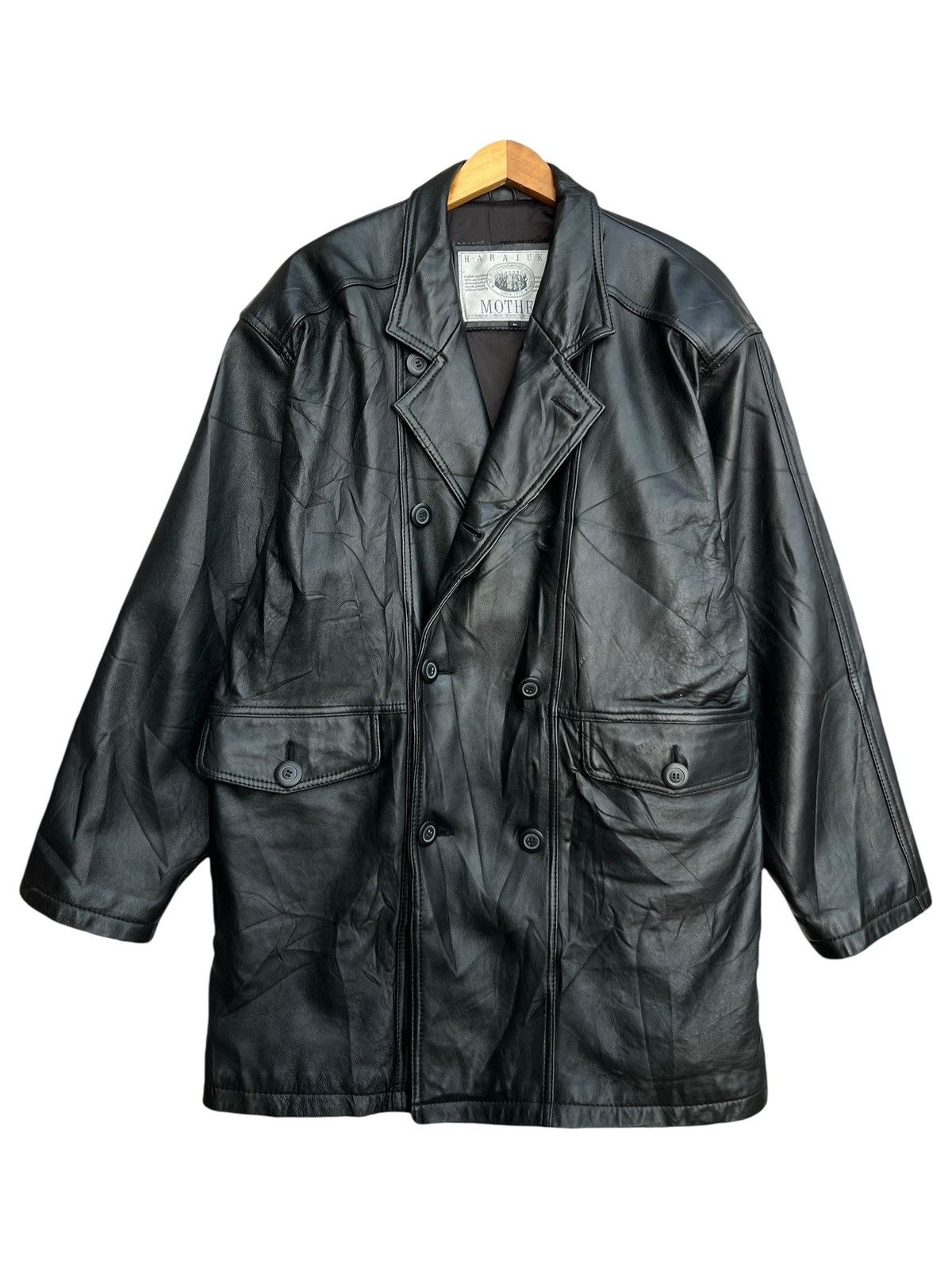 Vintage Vintage 90s Harajuku Mother Coat Black Leather Jacket Size US L / EU 52-54 / 3 - 1 Thumbnail