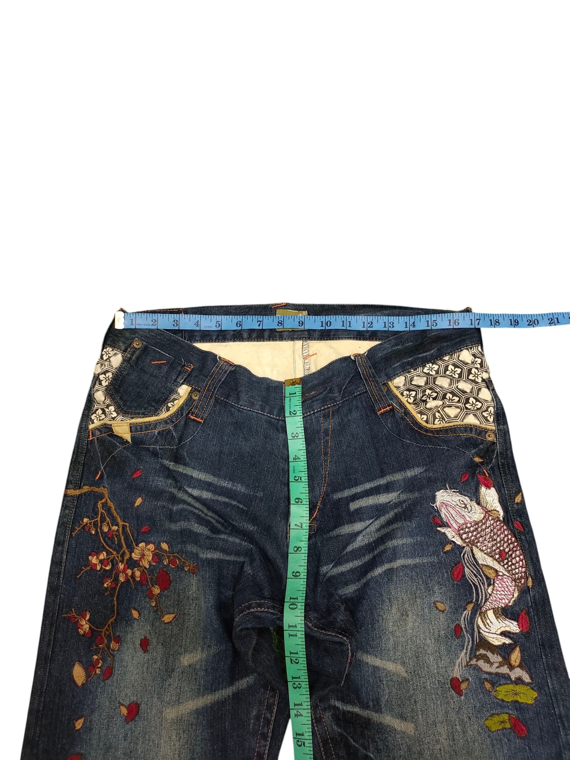 Karakuri Tamashii Vintage Seku Sukajan Koi Embroidered Denim Jeans Karakuri Size US 35 - 15 Thumbnail