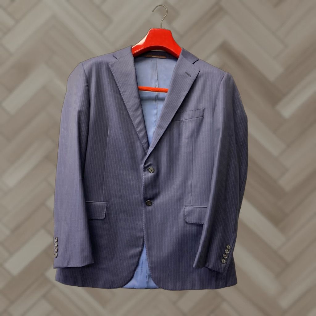 Vintage HICKEY FREEMAN Blazer Suit Jacket Size 44 R Blue Striped Wool Two Button Mens Size 44R - 1 Thumbnail