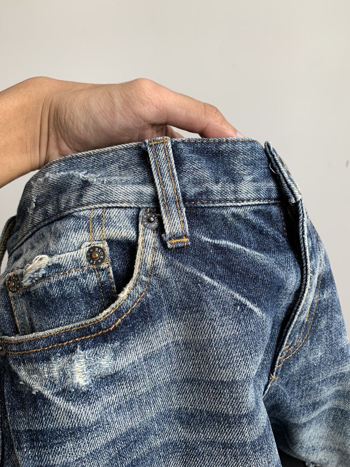 Japanese Brand Jackrose Crash Denim Flared Boot Cut Jeans Size US 31 - 8 Thumbnail