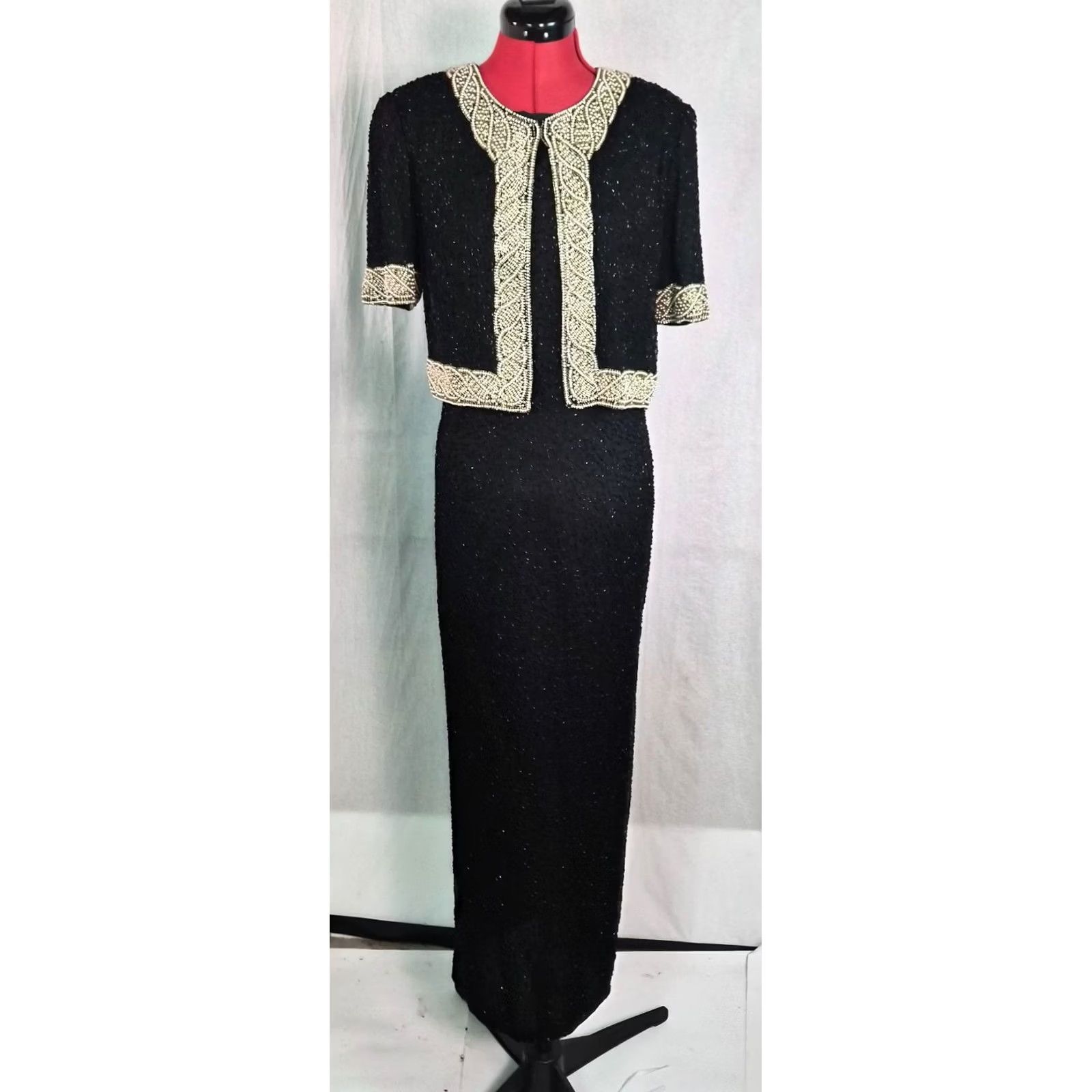 Vintage VINTAGE Laurence Kazar Beaded 100% Silk Dress Maxi Evening M Black Womens Size M / US 6-8 / IT 42-44 - 2 Thumbnail