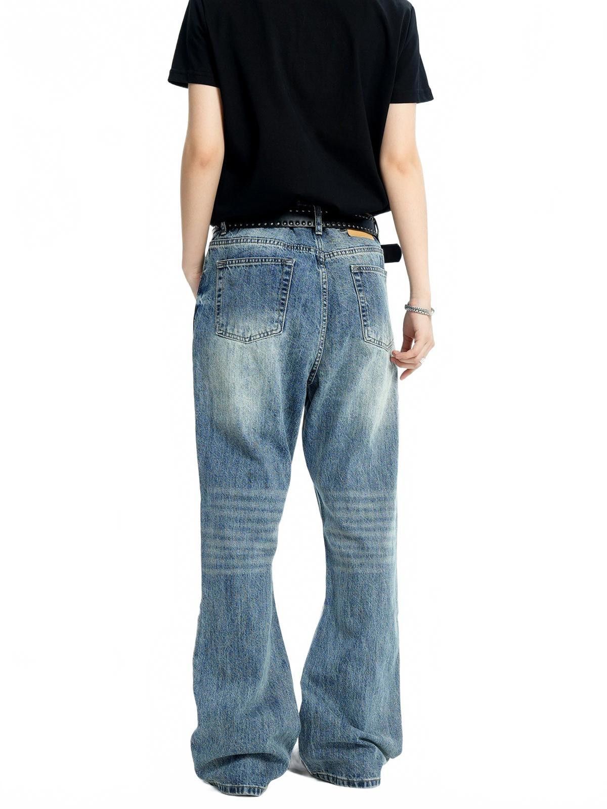 Vintage Blue Whiskered Vintage Wash Wide Leg Denim Jeans Size US 30 / EU 46 - 4 Thumbnail