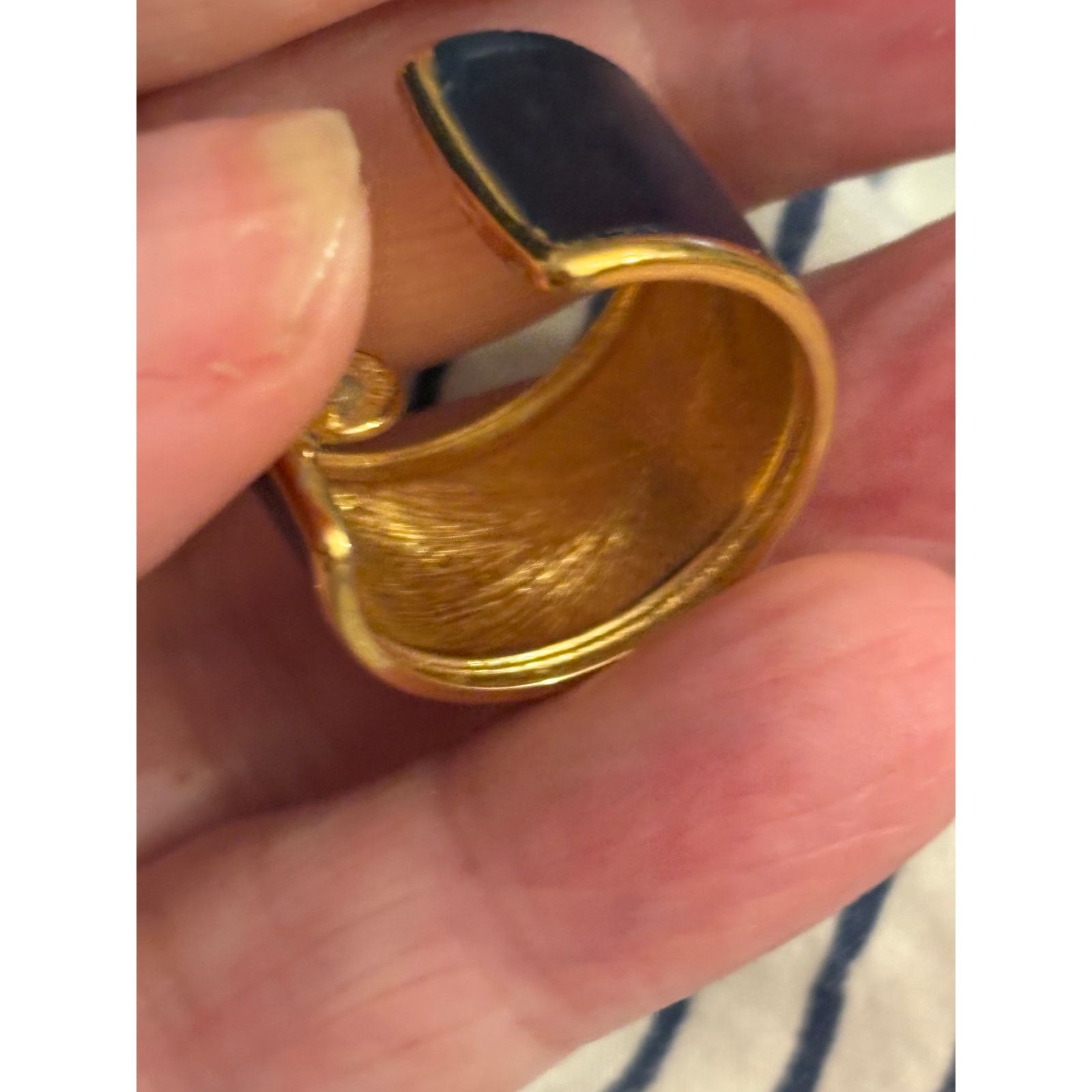 Other Vintage Monet Navy Enamel Gold Tone Hoop Earrings 1980s Size ONE SIZE - 14 Thumbnail