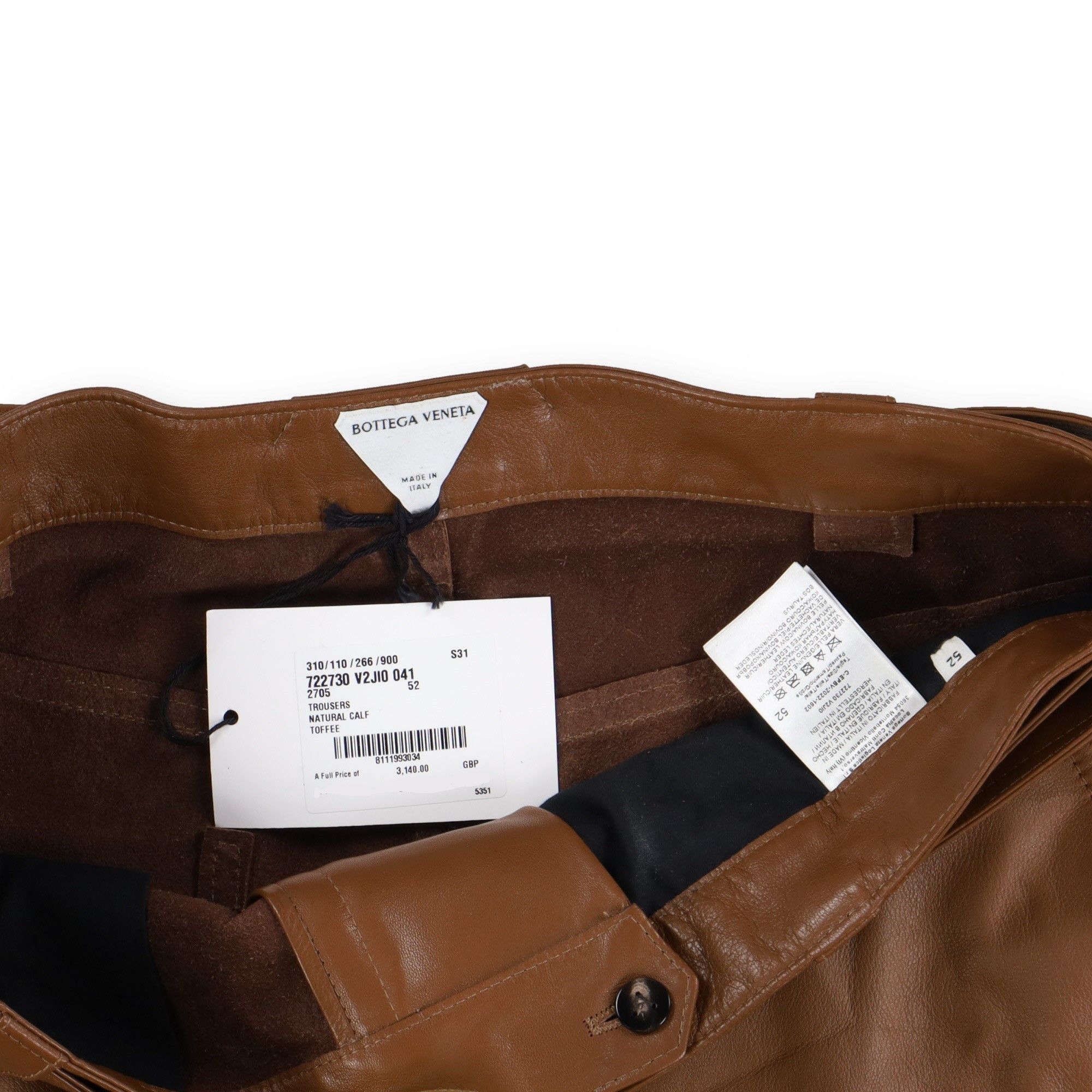 Bottega Veneta Toffee Brown Calfskin Belted Leather Trousers Size US 36 / EU 52 - 7 Thumbnail