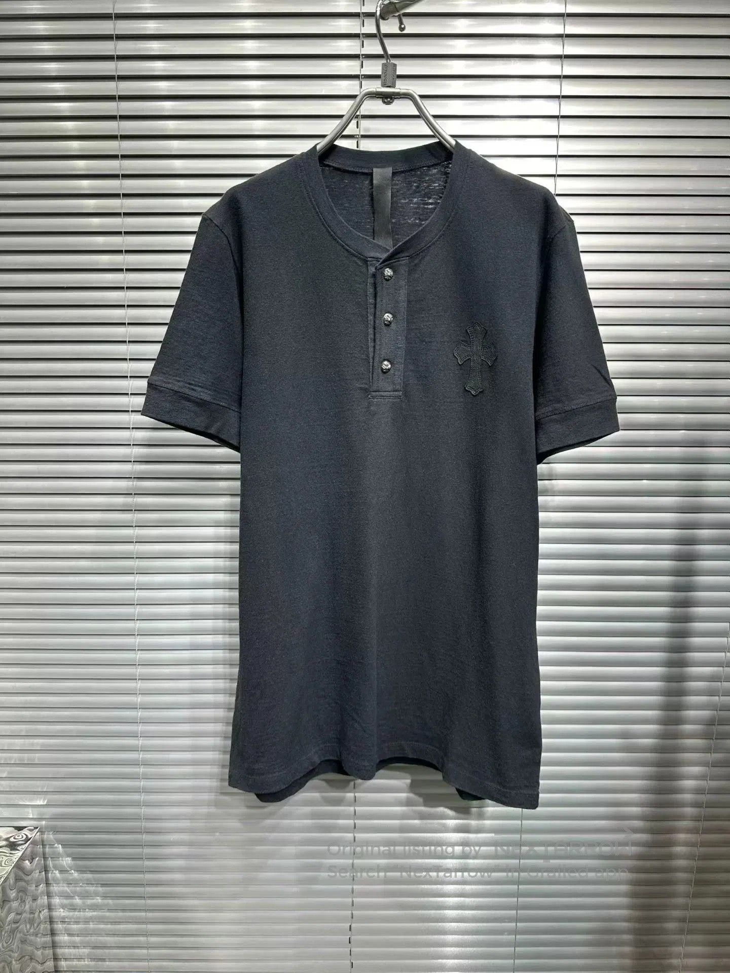 chrome hearts black short sleeve henley shirt.