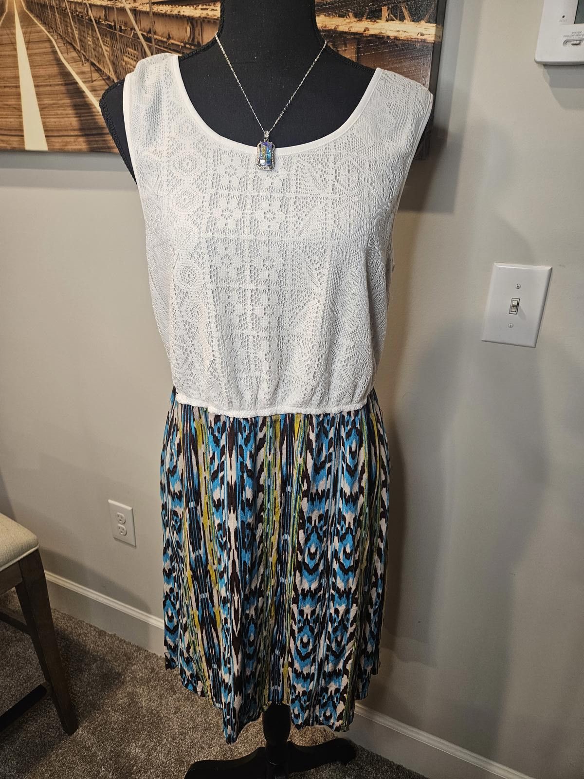 Designer Allison Brittney White Lace & Patterned Dress #438 Size L / US 10 / IT 46 - 1 Thumbnail