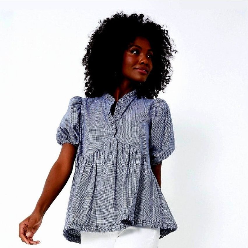Other Harshman Houndstooth Aiya Blouse Navy Puffed Sleeve size S Size S / US 4 / IT 40 - 3 Thumbnail