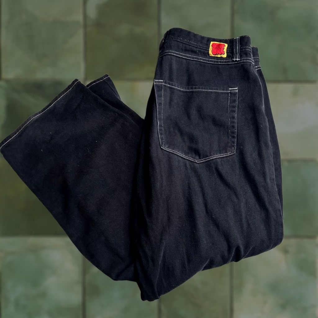 Empyre Empyre Jeans Black White Contrast Stitch Logo Embroidered 5-Pocket Relaxed Wide-Leg Mens 36 Size US 36 / EU 52 - 1 Thumbnail