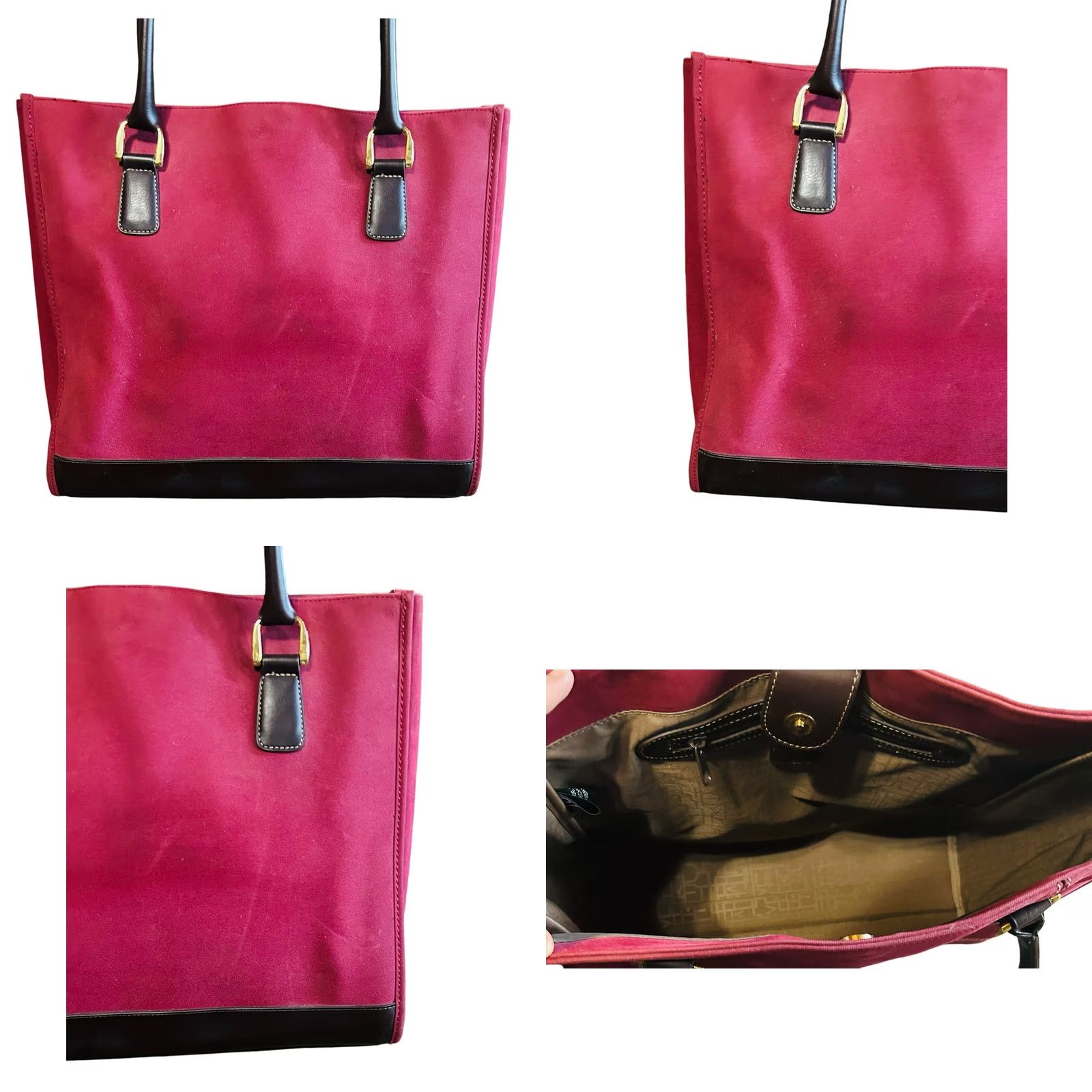 Vintage Diane Von Furstenberg Burgundy Canvas Suede Tote Women Purse Handbag Size ONE SIZE - 9 Thumbnail