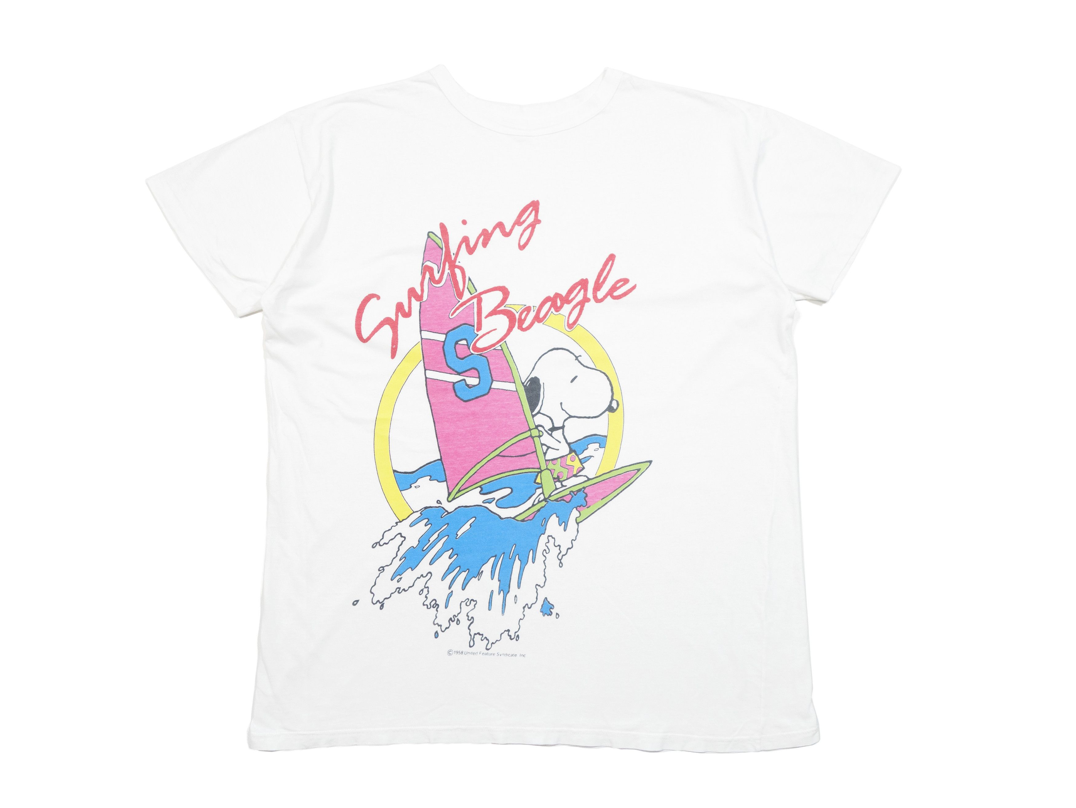 Vintage 80s Snoopy Surfing Beagle Single Stitch T-Shirt Peanuts Size US XL / EU 56 / 4 - 1 Thumbnail