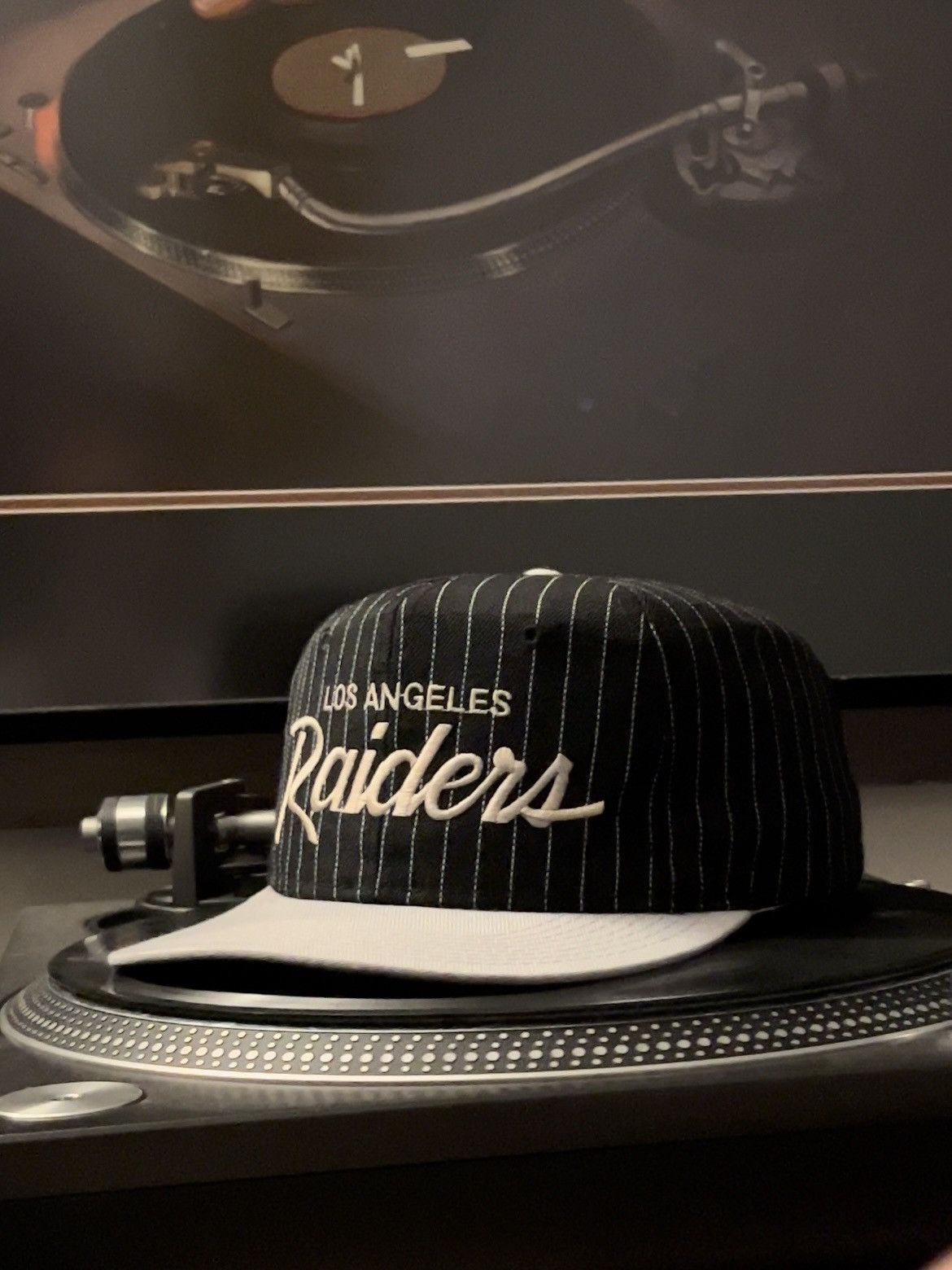 image of Sports Specialties Ss Raiders Script Pinstripe in Black, Men's