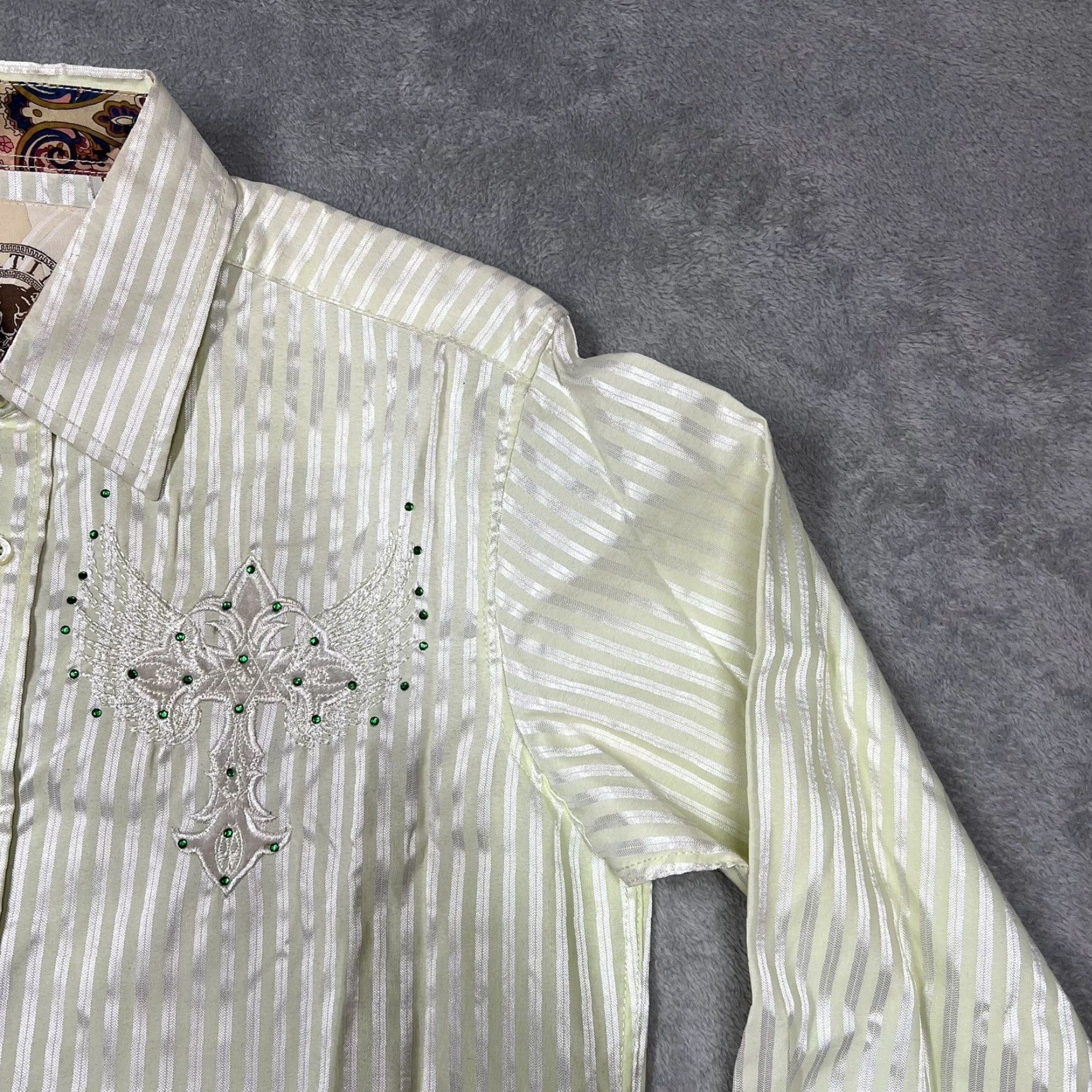 Cougar VINTAGE Platini Jeans Cougar Men’s Shirt Striped Green Button-Up Long Sleeve Size S EUC Size US S / EU 44-46 / 1 - 3 Thumbnail