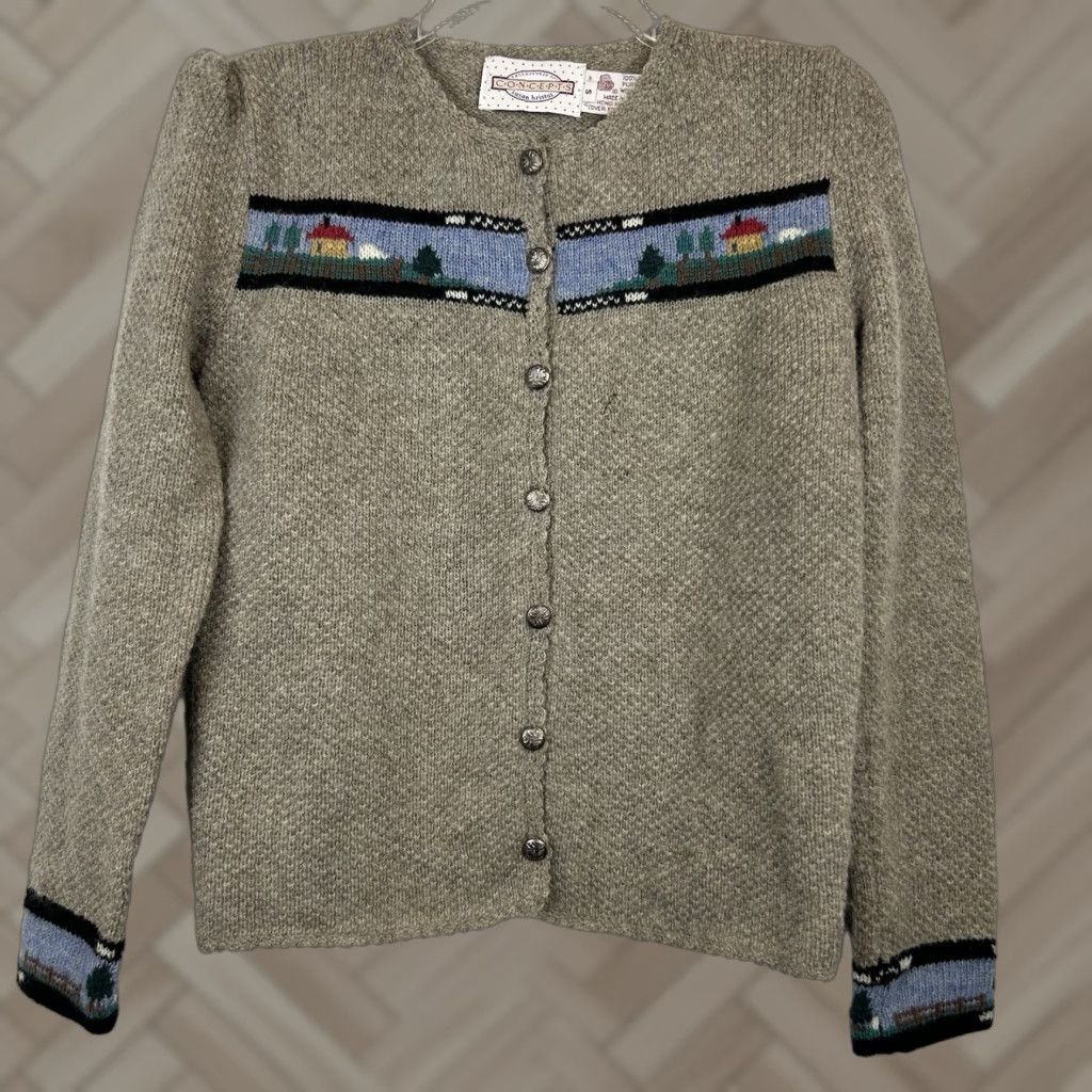 Vintage VINTAGE Susan Bristol Cardigan Womens Small Beige Wool Teacher Read Flaw Size M / US 6-8 / IT 42-44 - 1 Thumbnail