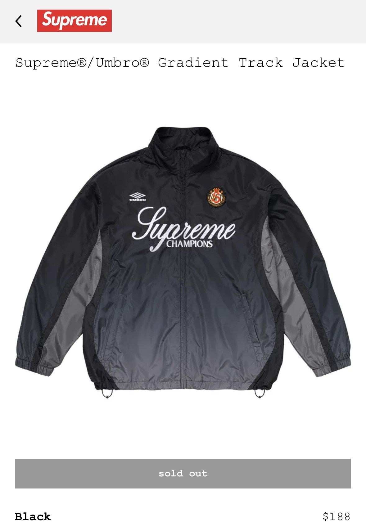 Supreme x Umbro Gradient Track Jacket 黒S Supreme Umbro Gradient Track Jacket Black Men's - US