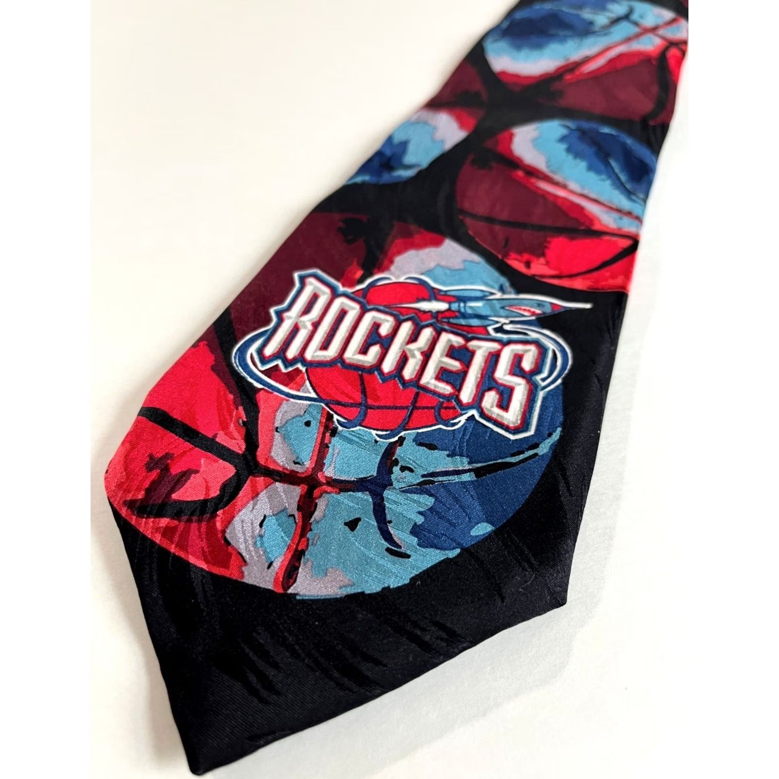 NBA NOS Vintage 90s NBA Houston Rockets Silk Tie RM Sport Ralph Marlin Made in USA Size ONE SIZE - 4 Thumbnail