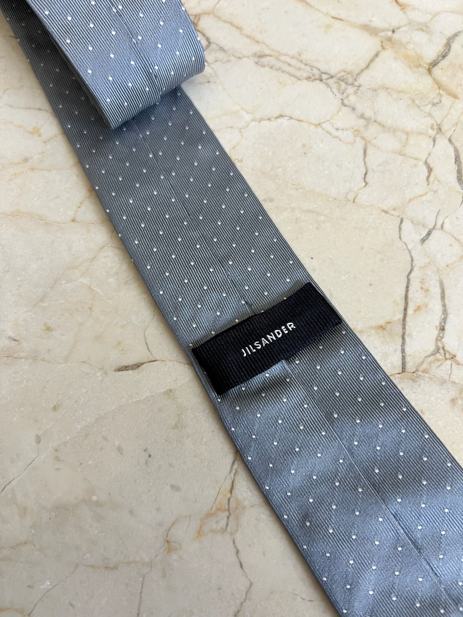 Jil Sander Gray silk slim tie white dots Size ONE SIZE - 2 Thumbnail