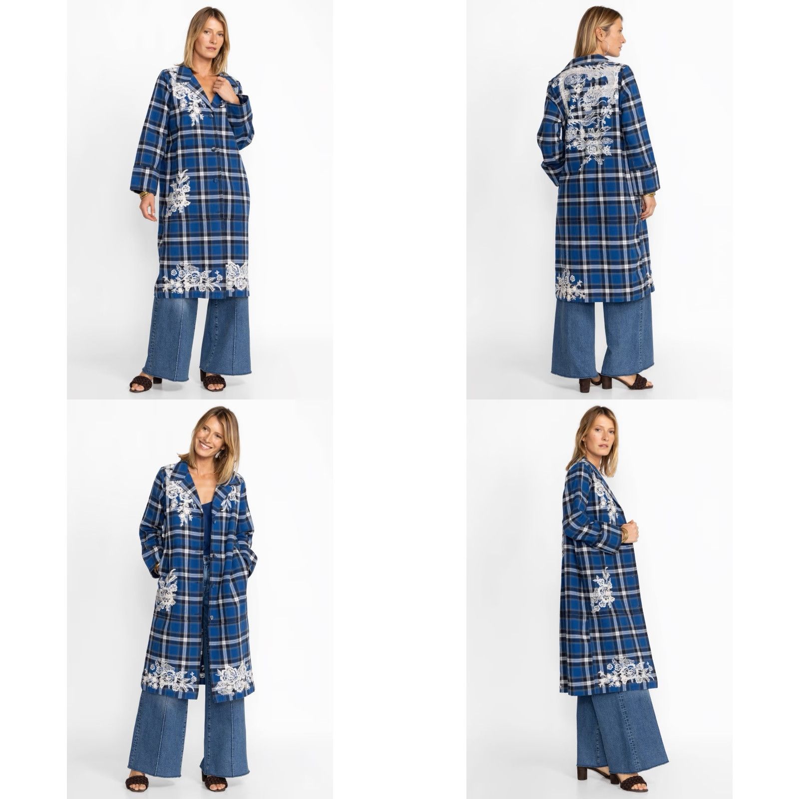 Johnny Was VINTAGE Johnny Was Workshop ALICENT Duster Coat Plaid Floral Embroidered Blue XL Size XL / US 12-14 / IT 48-50 - 10 Thumbnail