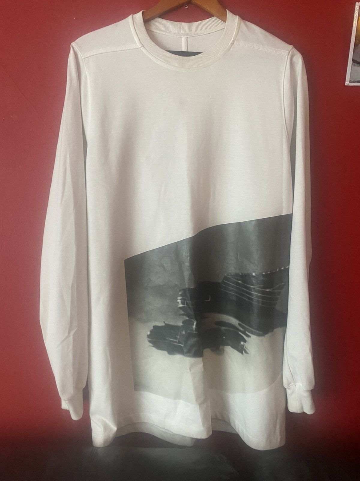 Image of Rick Owens Long Sleeve Oversized Sweatshirt in White, Men's (Size Small)