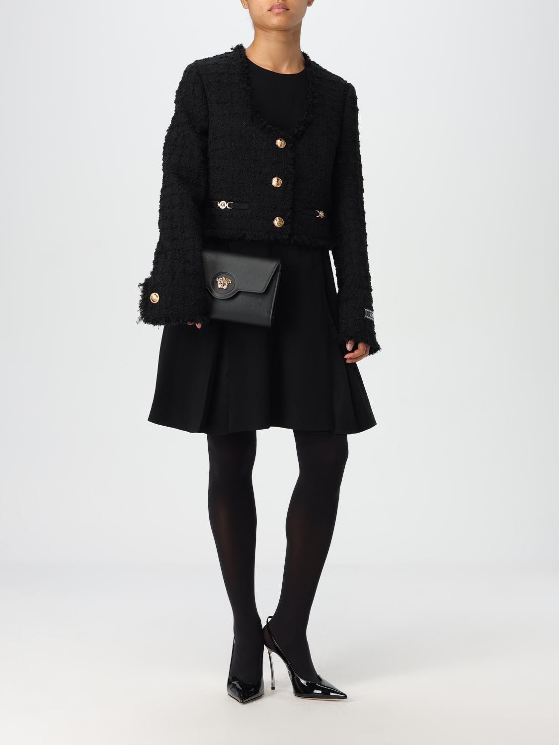 Versace o1s22i1n1024 Short Tweed Heritage Jacket in Black Size S / US 4 / IT 40 - 2 Thumbnail
