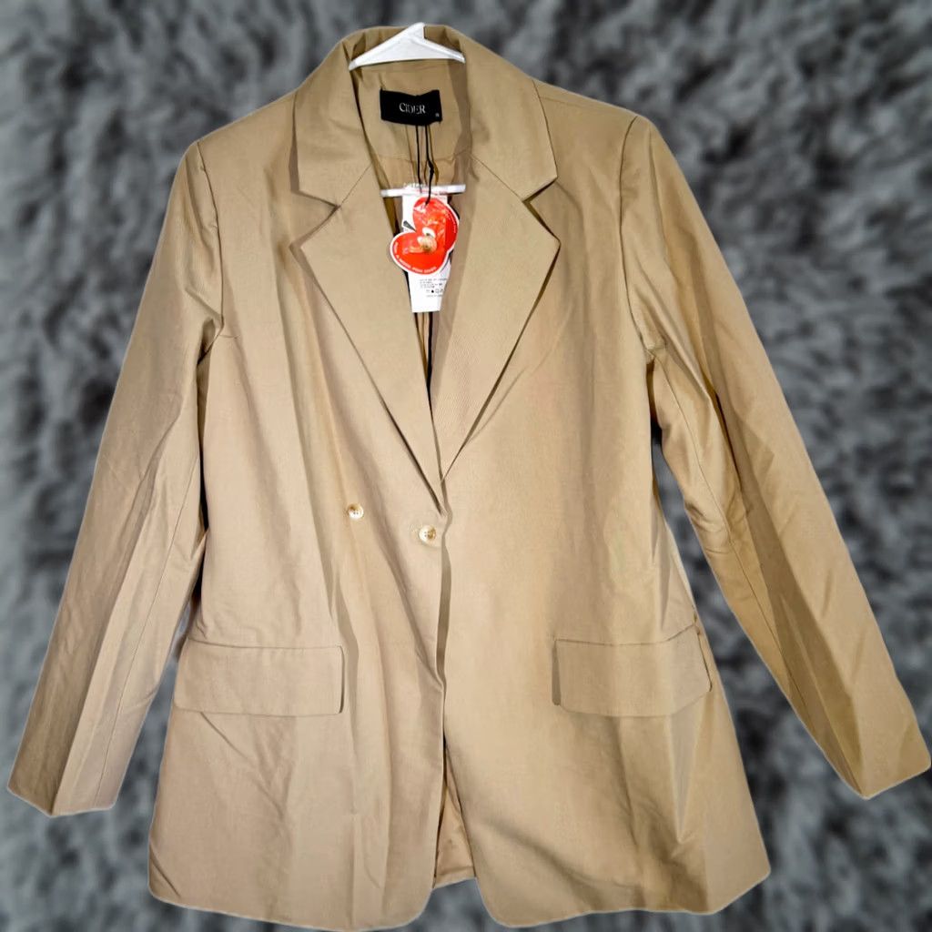 Cider Cider Blazer Jacket Women’s Beige Polyester Tweed Notch Lapel S Jacket Short Sleeve, Machine Wash, Regular Fit, Winter Fall Spring Size S / US 4 / IT 40 - 1 Thumbnail