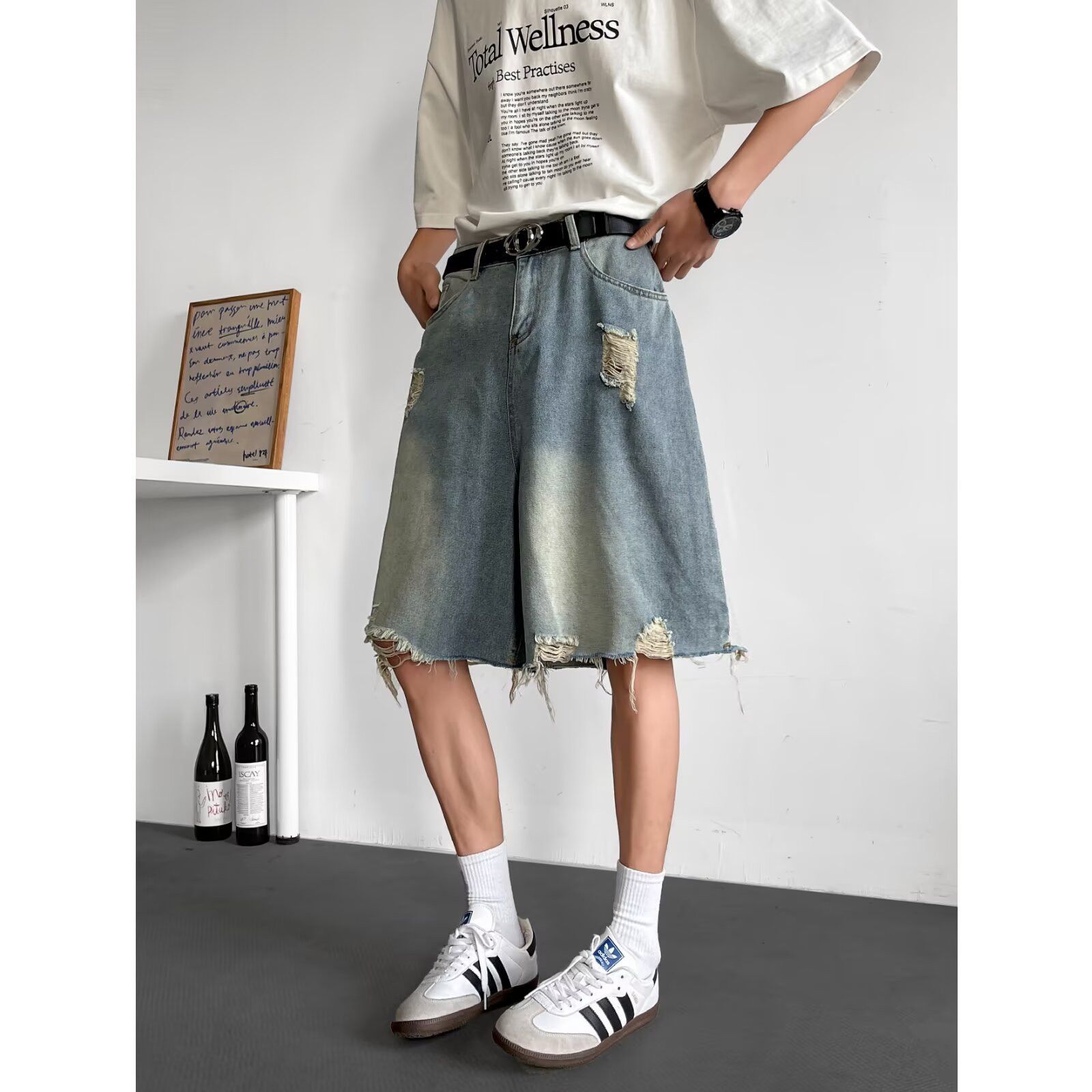Japanese Brand × Vintage Vintage broken hole loose straight jeans shorts for men Size US 32 / EU 48 - 5 Thumbnail