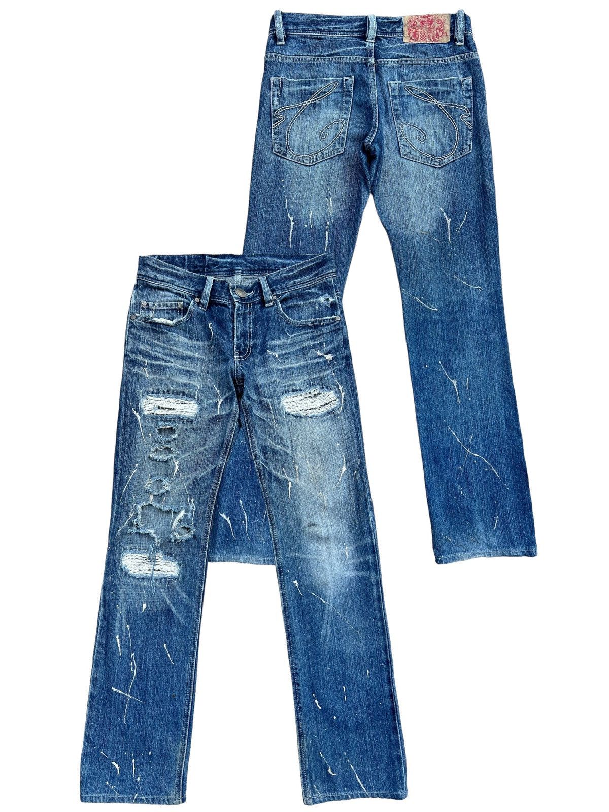 Japanese Brand Casva Distressed Straight Cut Thrash Denim Jeans 31x30 Size US 30 / EU 46 - 1 Thumbnail