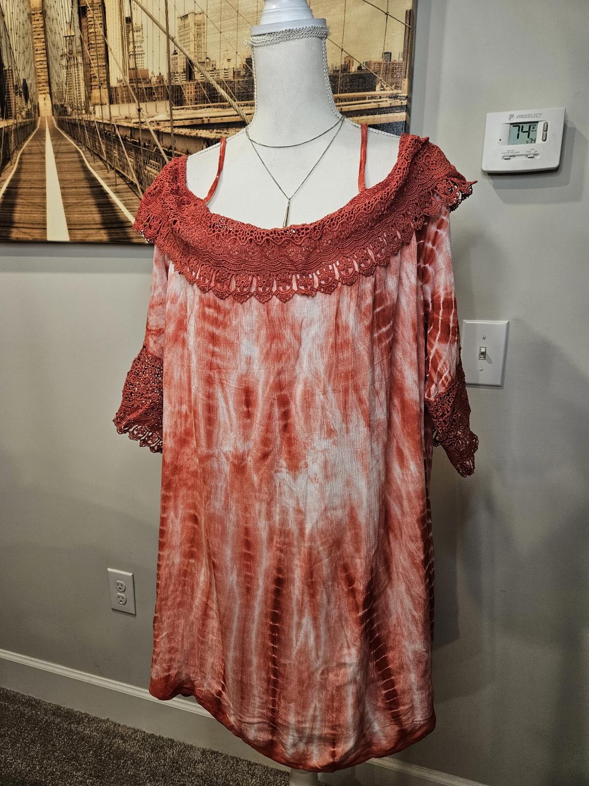 Caravelle by Bulova Nwt NY&C Tie-Dye Off-Shoulder Coverup with Crochet Trim 443 Size ONE SIZE - 1 Thumbnail