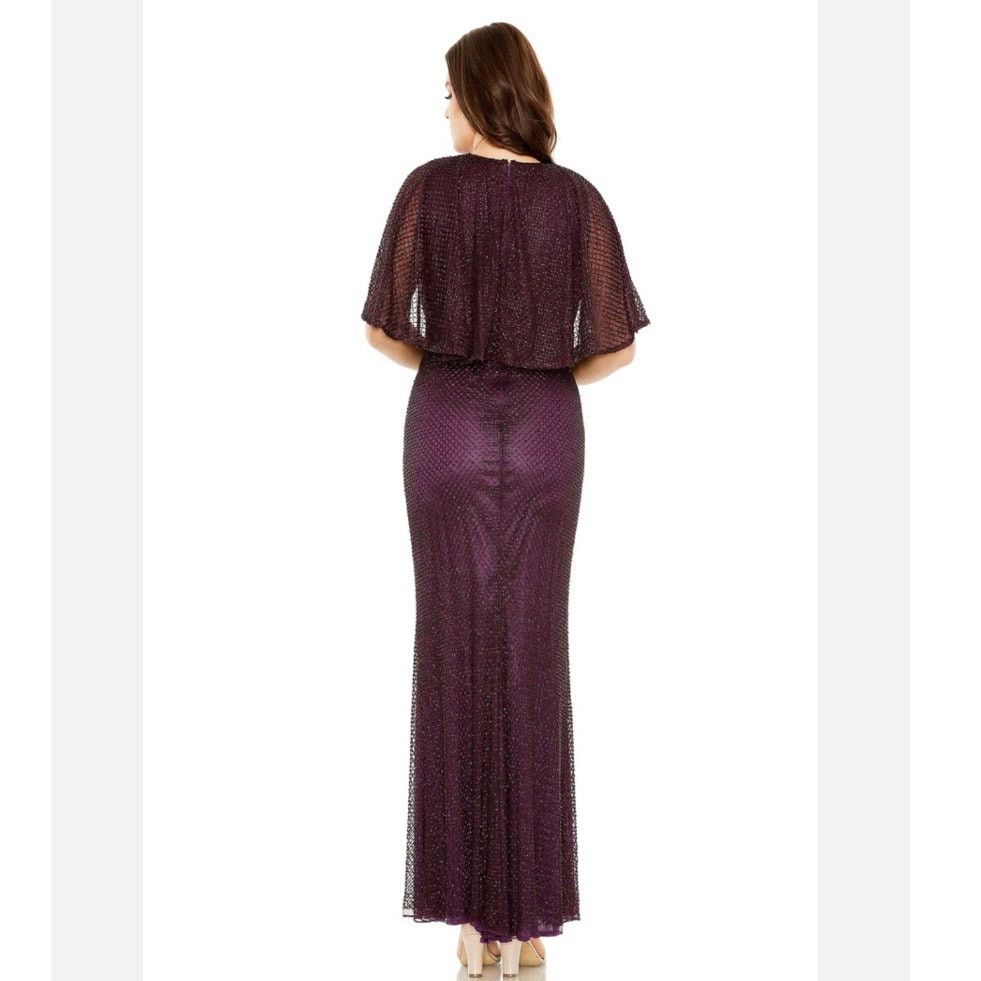 MACH & MACH Mac Duggal Sequin Cape Sleeve Gown Amethyst maxi dress 14 Size XL / US 12-14 / IT 48-50 - 2 Thumbnail