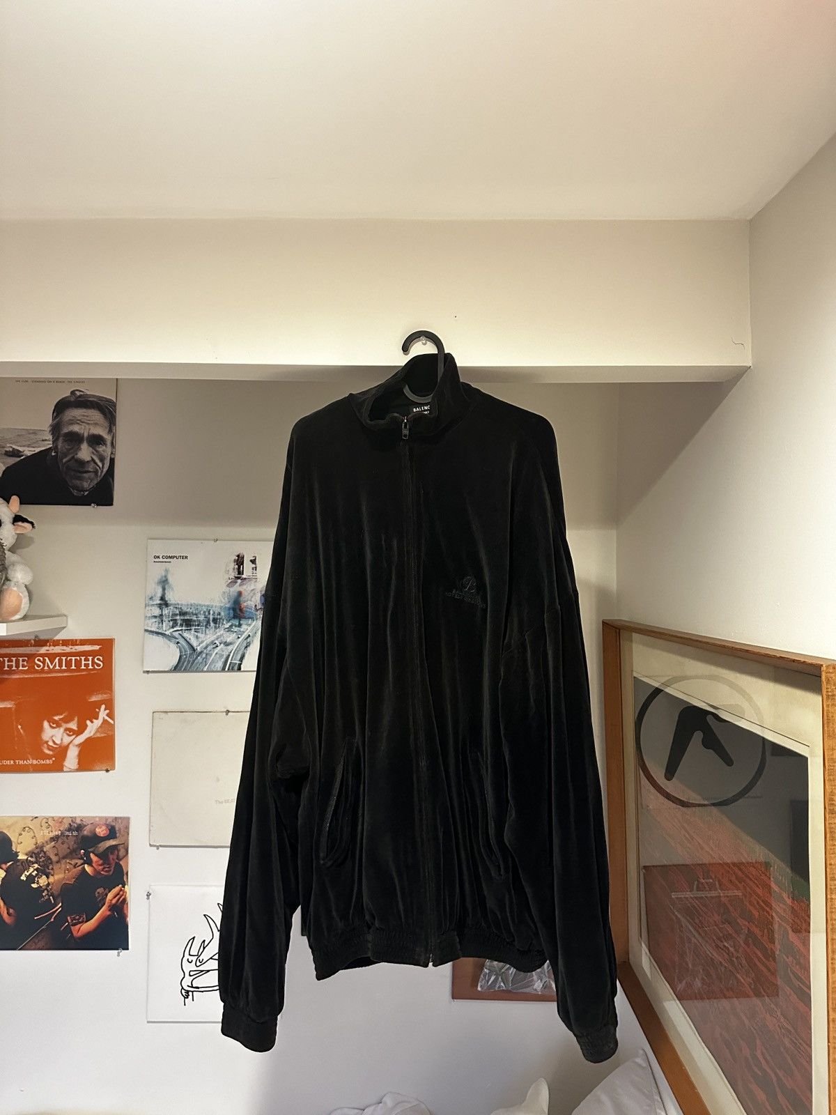 image of Balenciaga Velvet Velour Tracksuit in Black, Men's (Size Small)