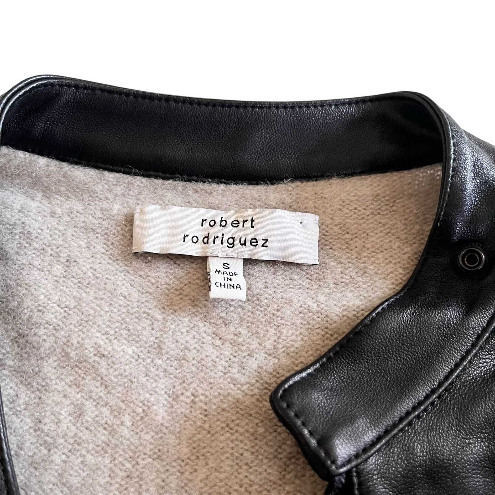 Robert Rodriguez Robert Rodriguez Black Leather Beige Knit Motorcycle Jacket Size S / US 4 / IT 40 - 6 Thumbnail