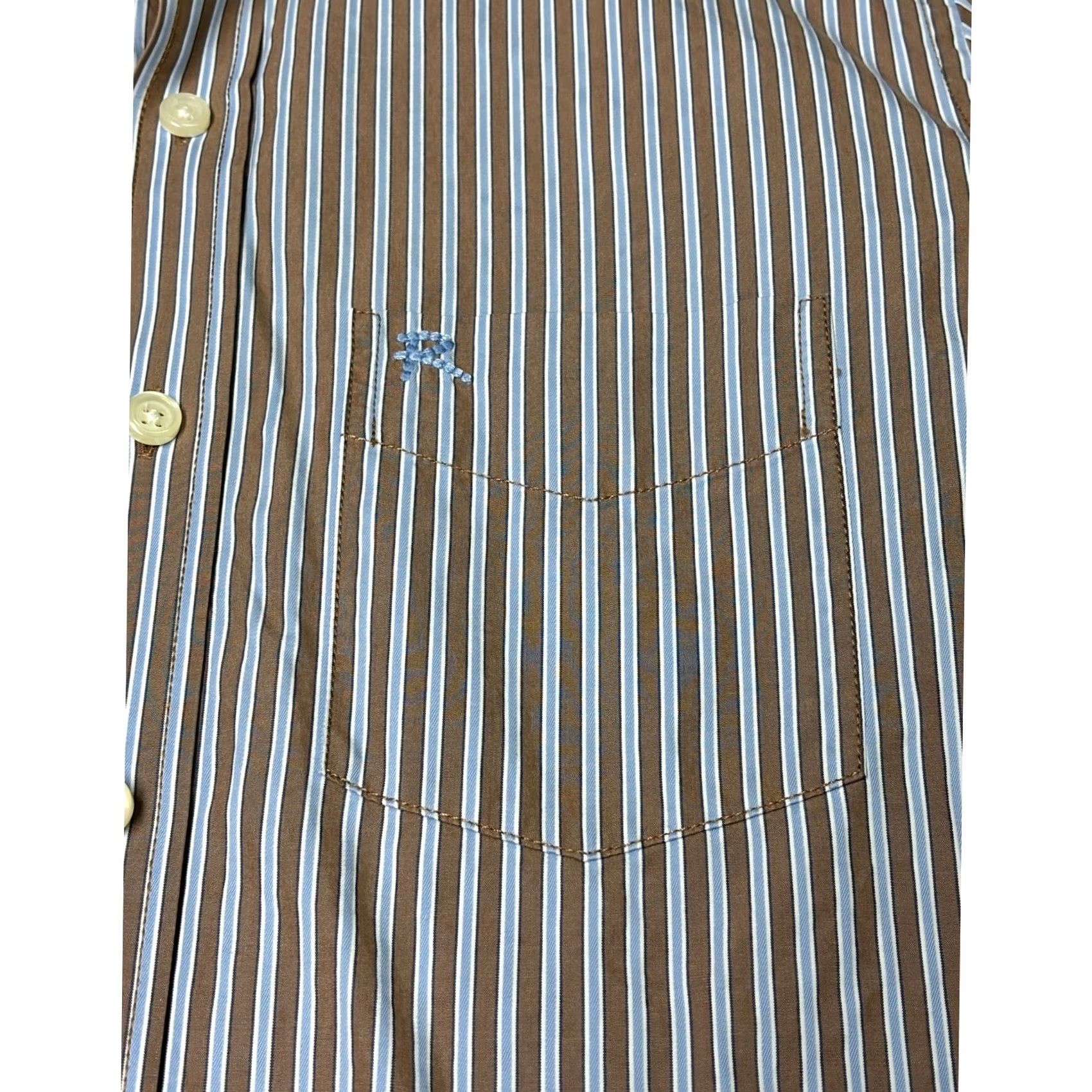 Vintage VINTAGE RUEHL No925 Striped Shirt Mens XL Brown Blue Button-Down Long Sleeve Cotton Blend Size US XL / EU 56 / 4 - 2 Thumbnail