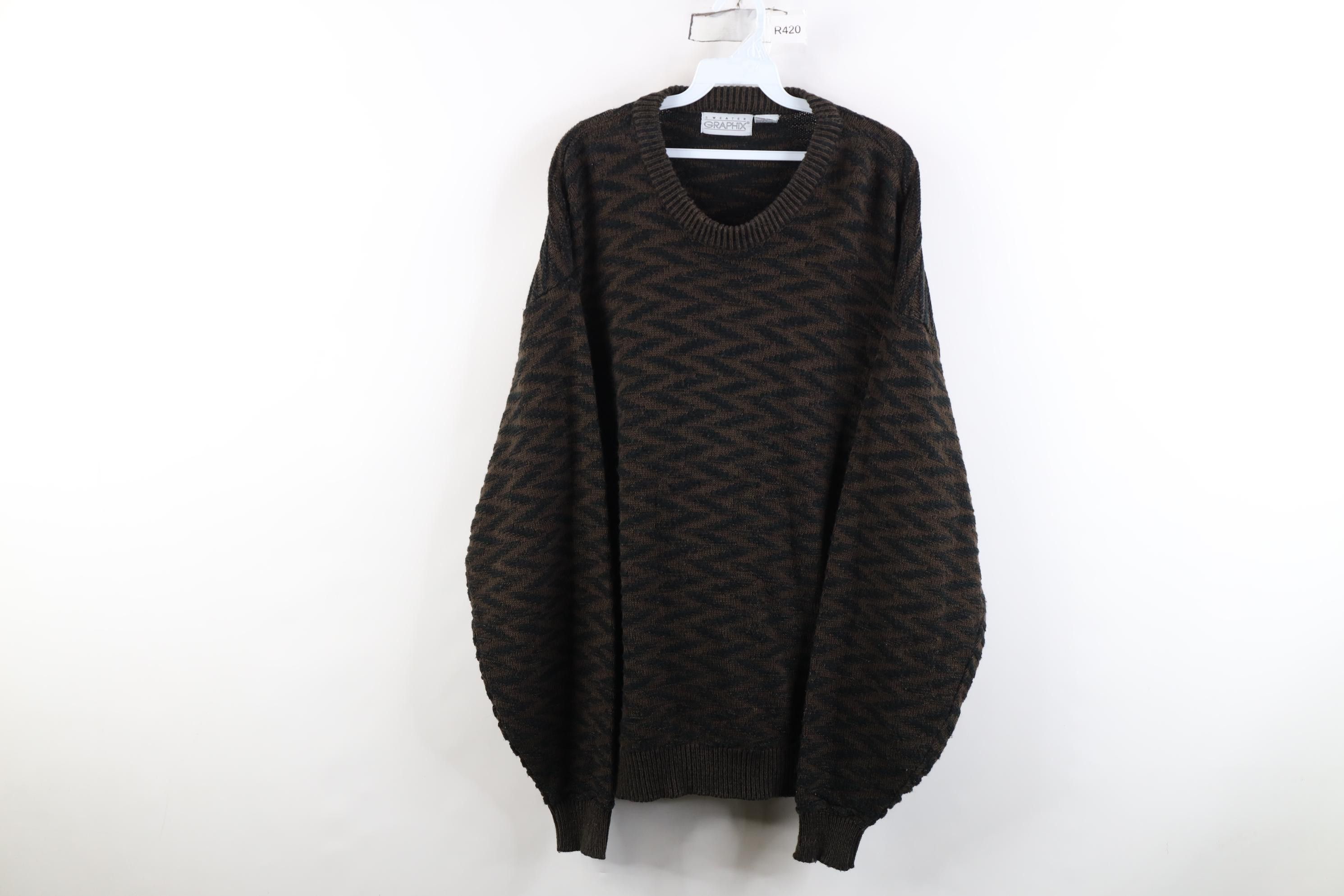 Vintage Vintage 90s Streetwear Knit Crewneck Sweater Brown Acrylic Size US XL / EU 56 / 4 - 1 Thumbnail